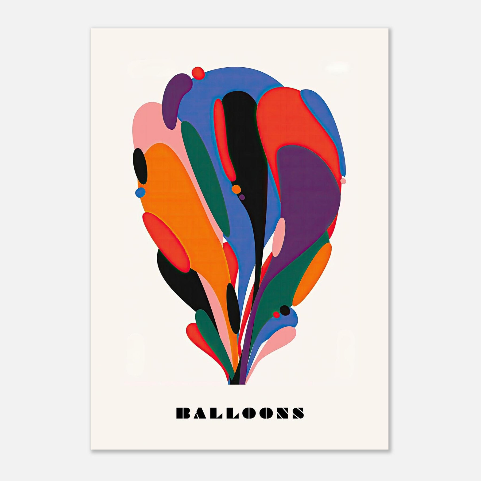Abstract Balloon Art Poster featuring colorful shapes on a cream background for modern decor.