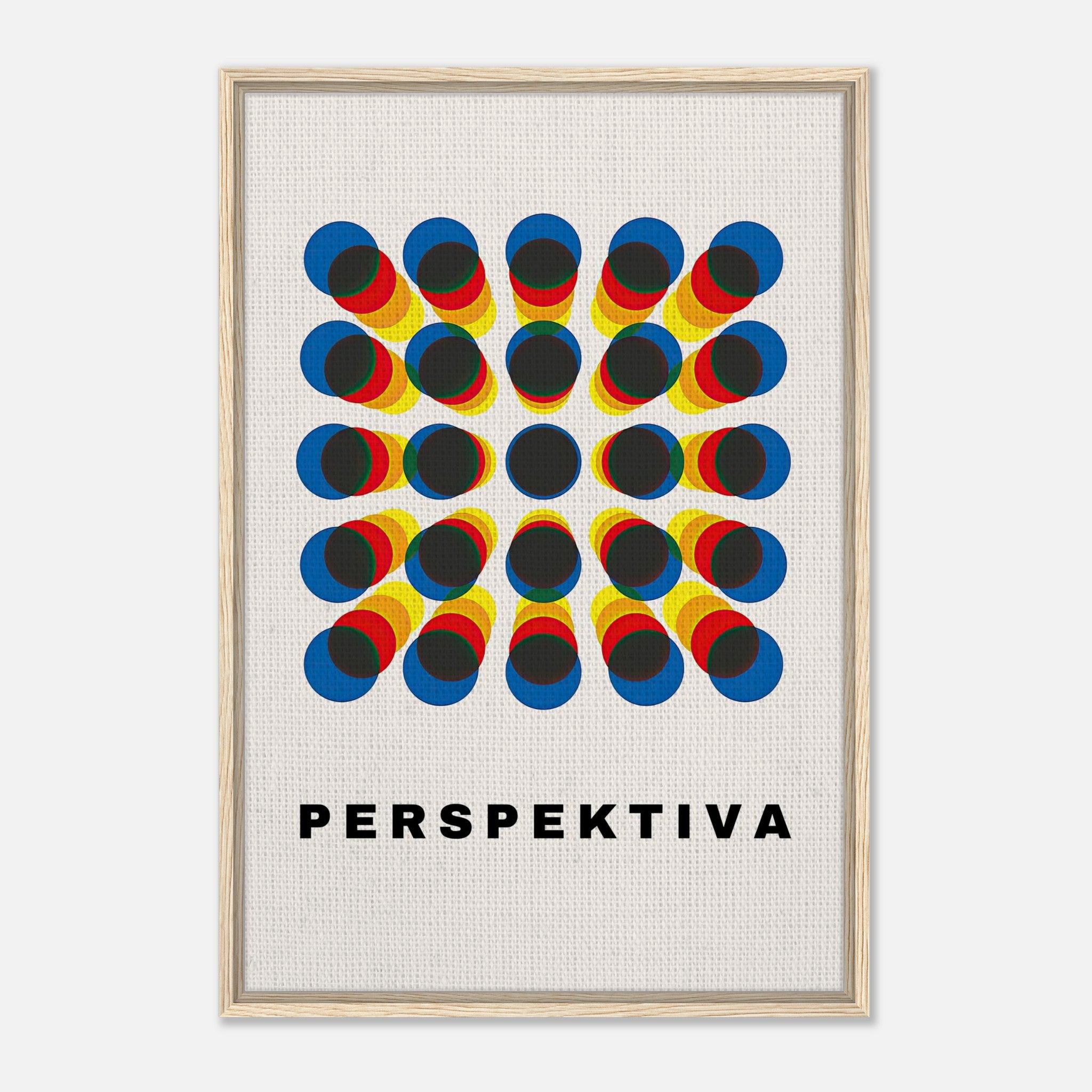 Perspective Abstract Art Framed Canvas Print featuring geometric patterns in blue, yellow, and red hues.