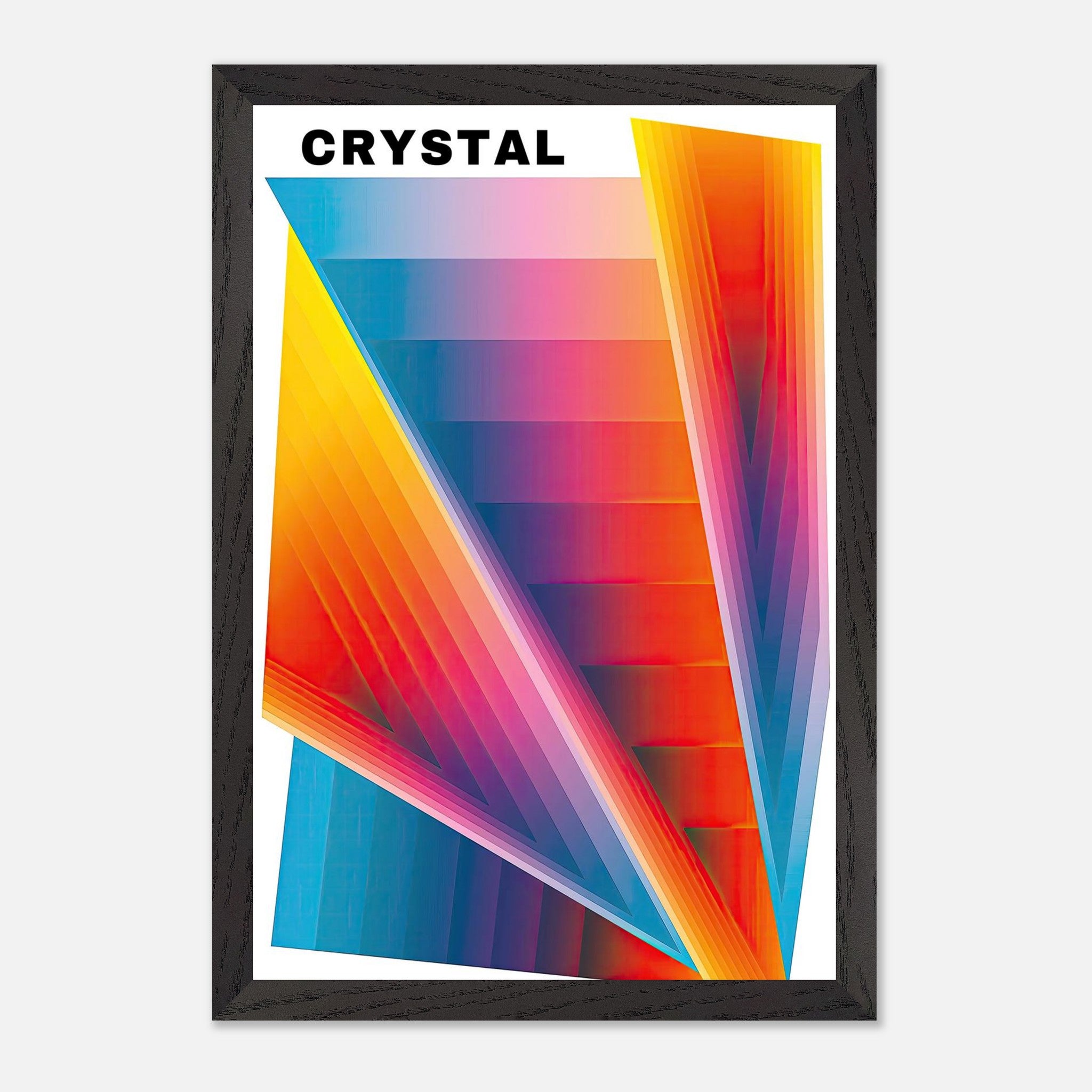Vibrant crystal abstract art print featuring geometric shapes in bold colors and layered gradients.