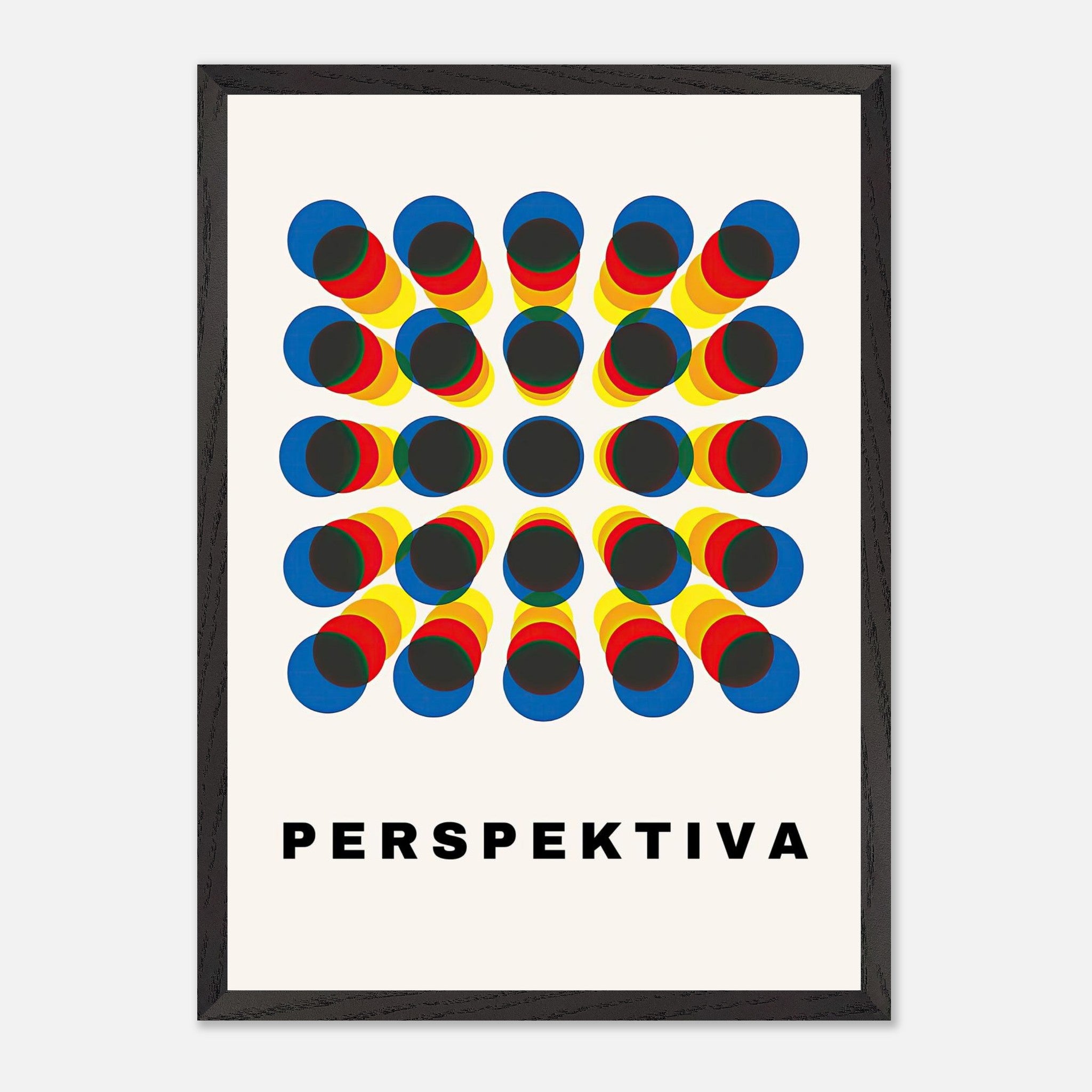 Perspective Abstract Art vintage framed print with geometric design and optical illusion in bold colors.