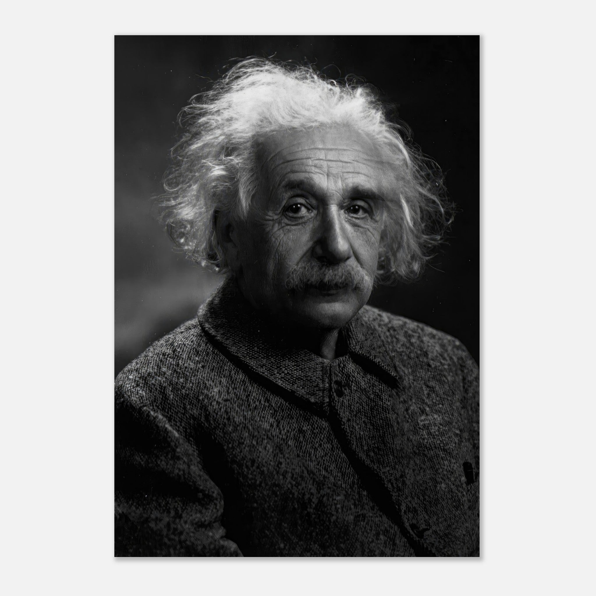 Portrait of Albert Einstein in black-and-white, showcasing the iconic physicist's wisdom and character.