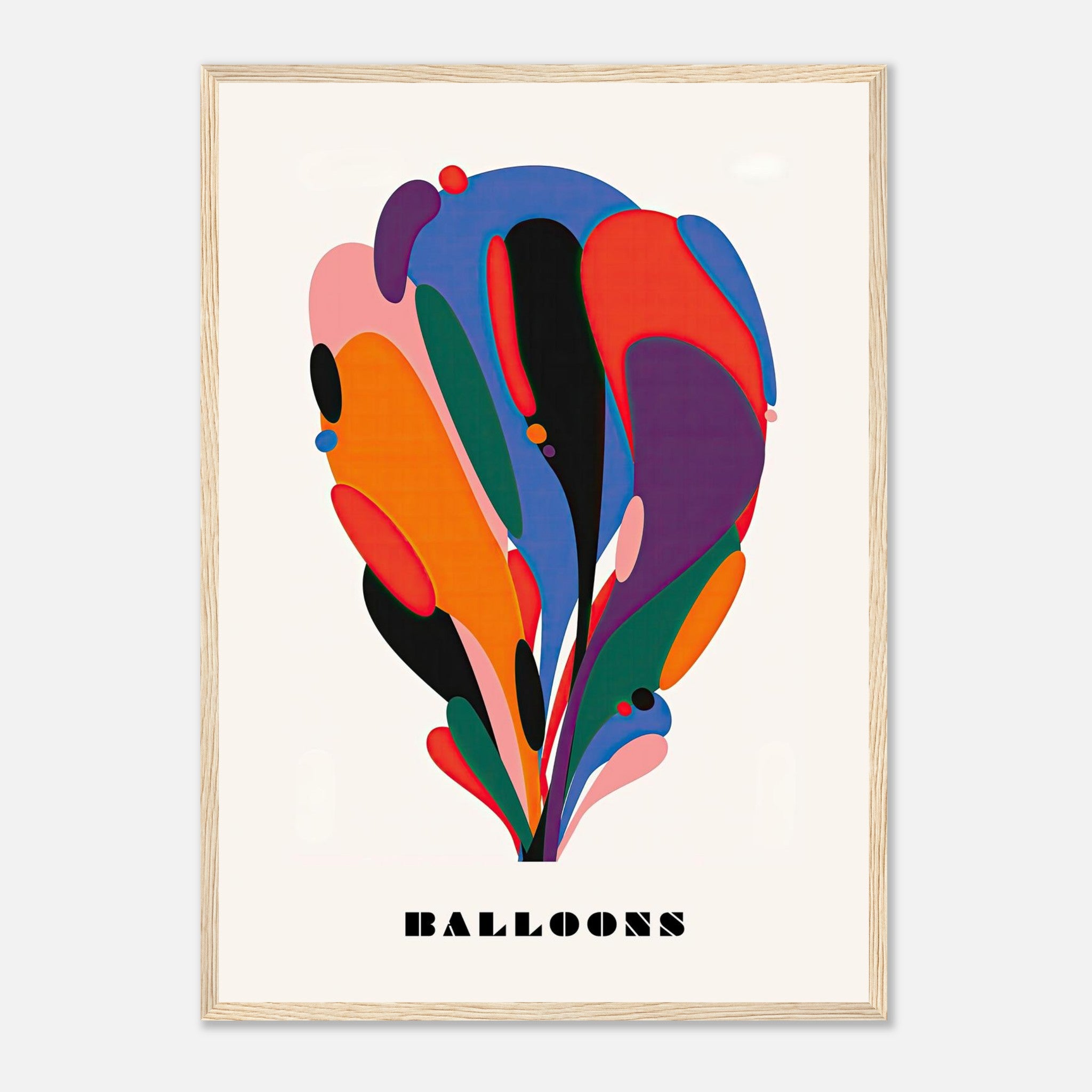 Abstract Balloon Art framed print featuring bold colors and fluid shapes, perfect for modern decor.
