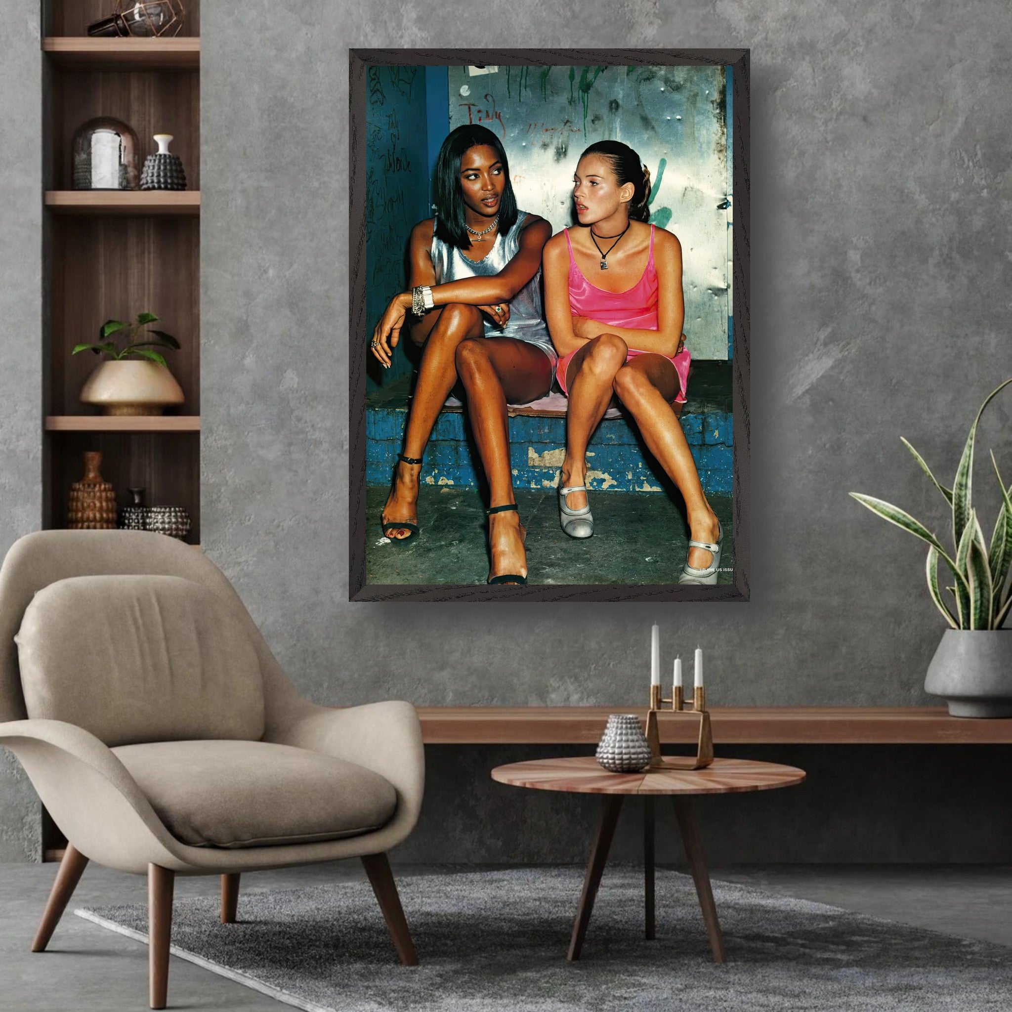 Museum-quality fine art print of Naomi Campbell and Kate Moss, celebrating iconic fashion moments.