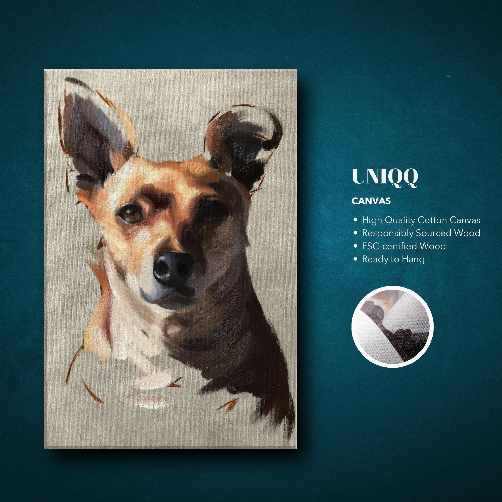 Chihuahua dog painting canvas print with expressive brushstrokes and warm colors, ideal for dog lovers.
