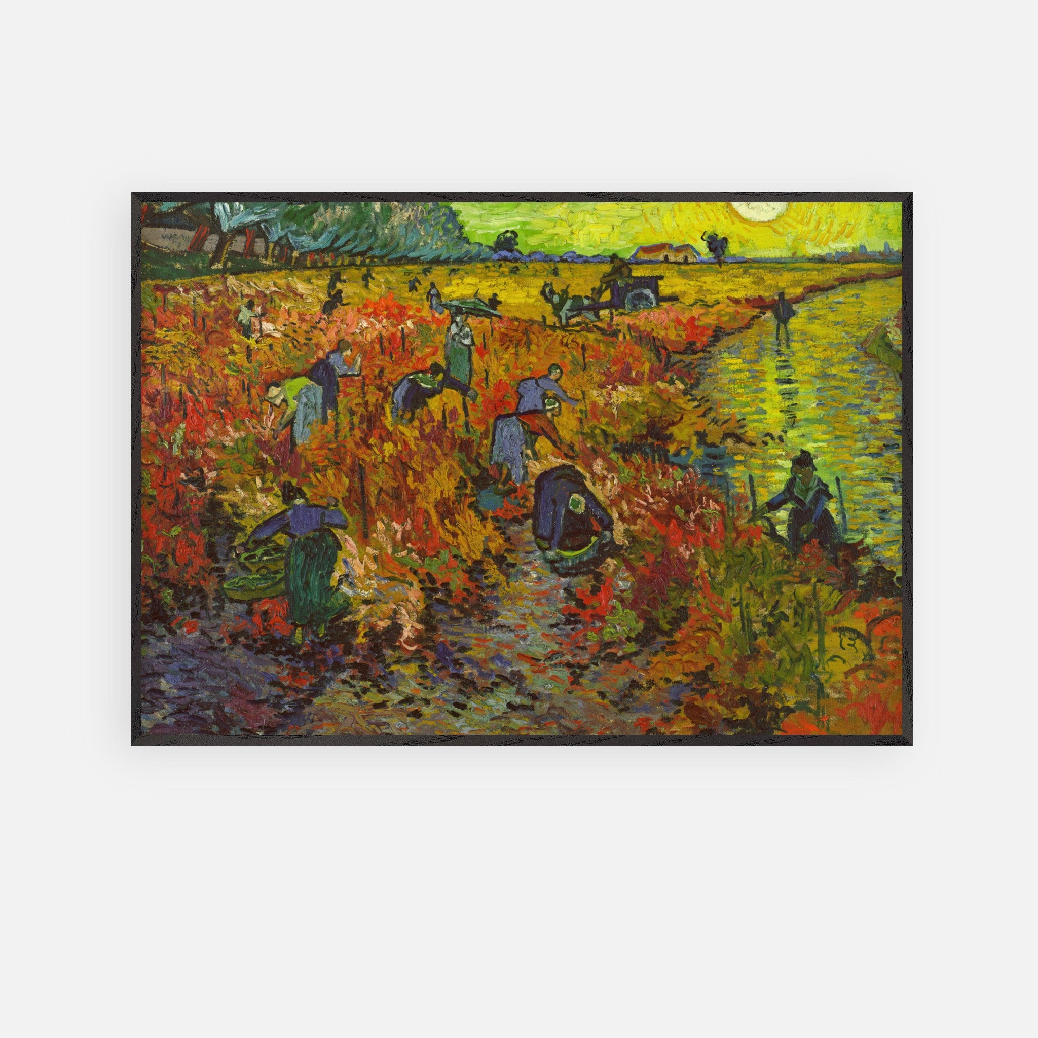 The Red Vineyard by Van Gogh, vibrant Giclée print of grape harvest in autumn hues, museum quality fine art.