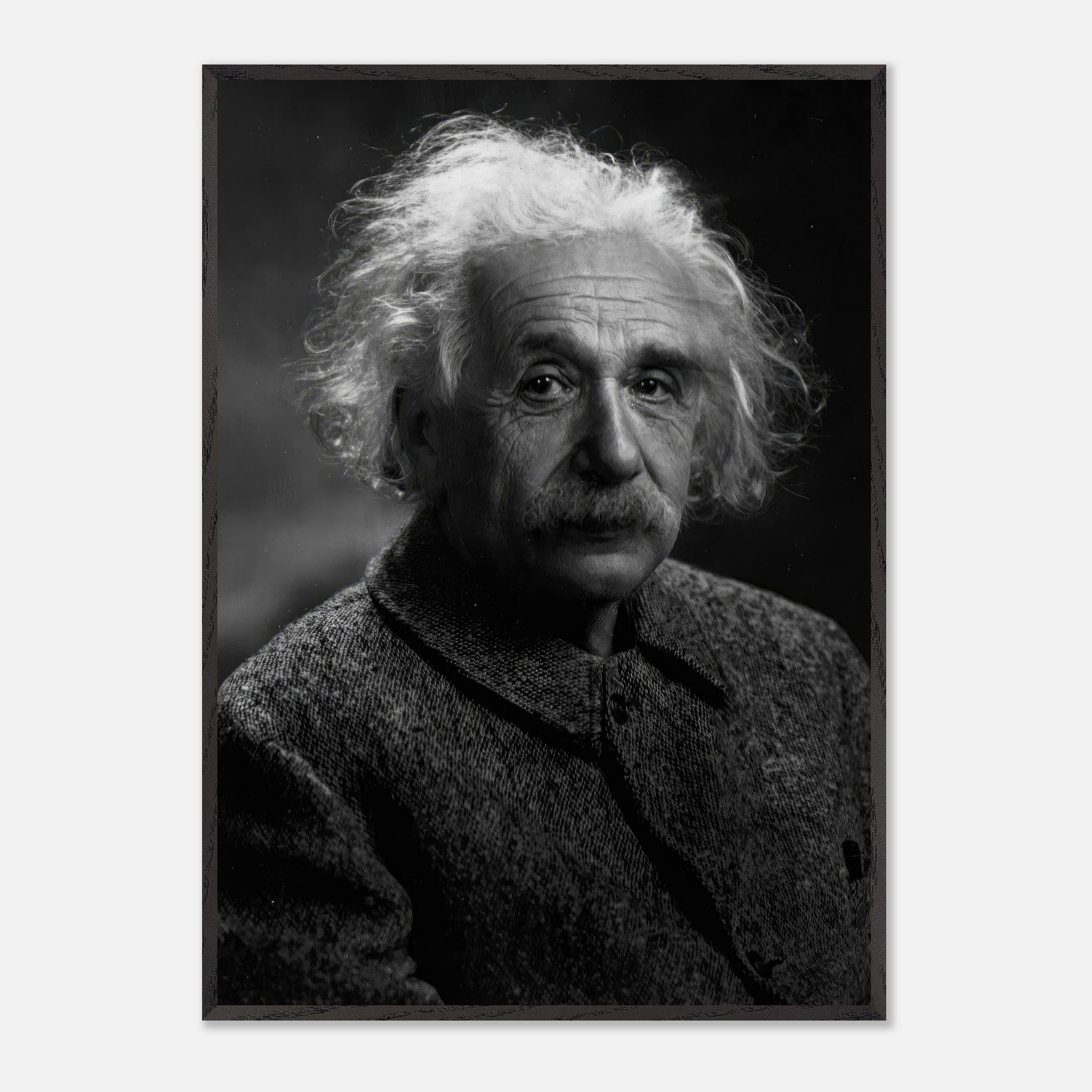 Black-and-white portrait of Albert Einstein highlighting his iconic features and expressive gaze.