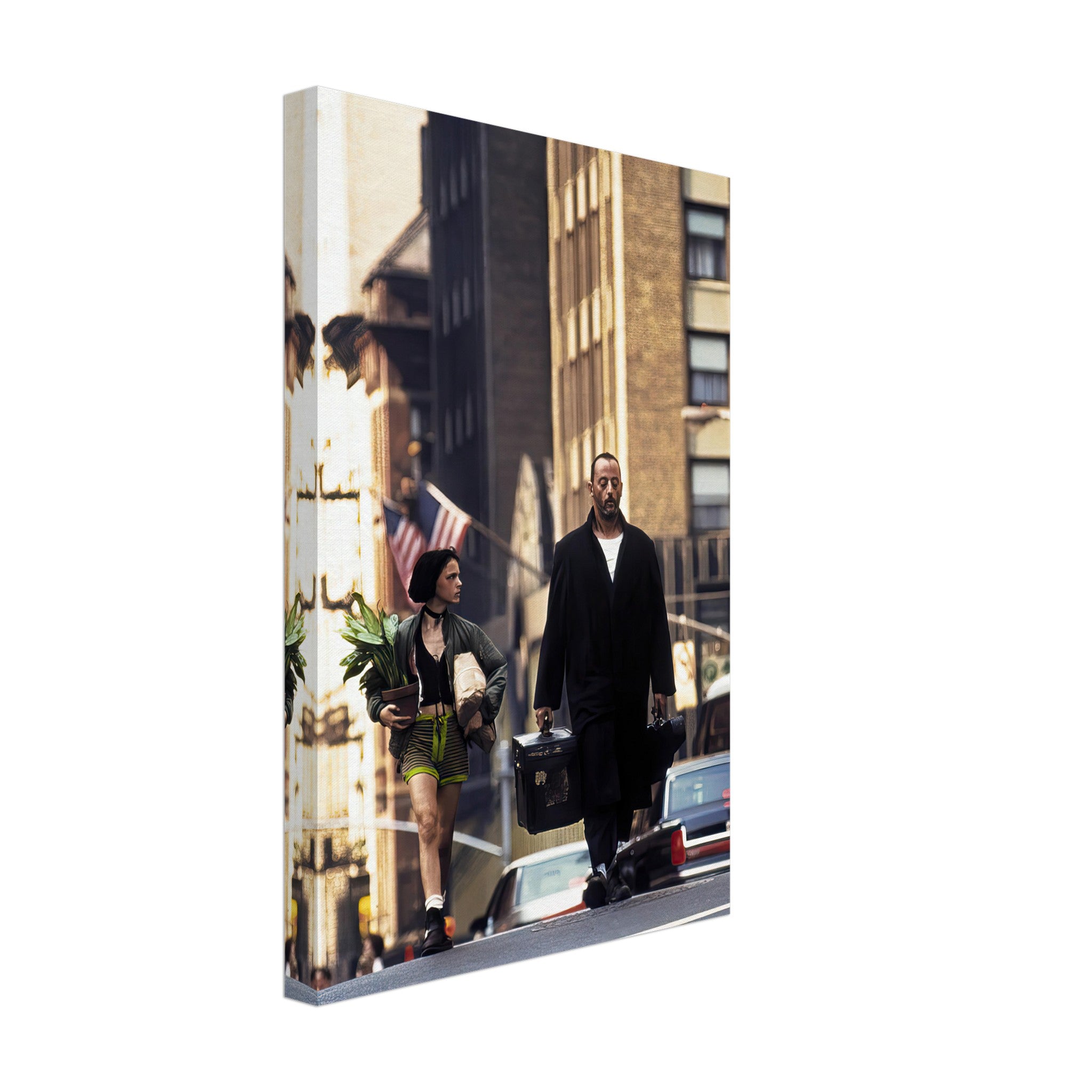 Jean Reno and Natalie Portman in iconic scene from the film Leon on a canvas print.