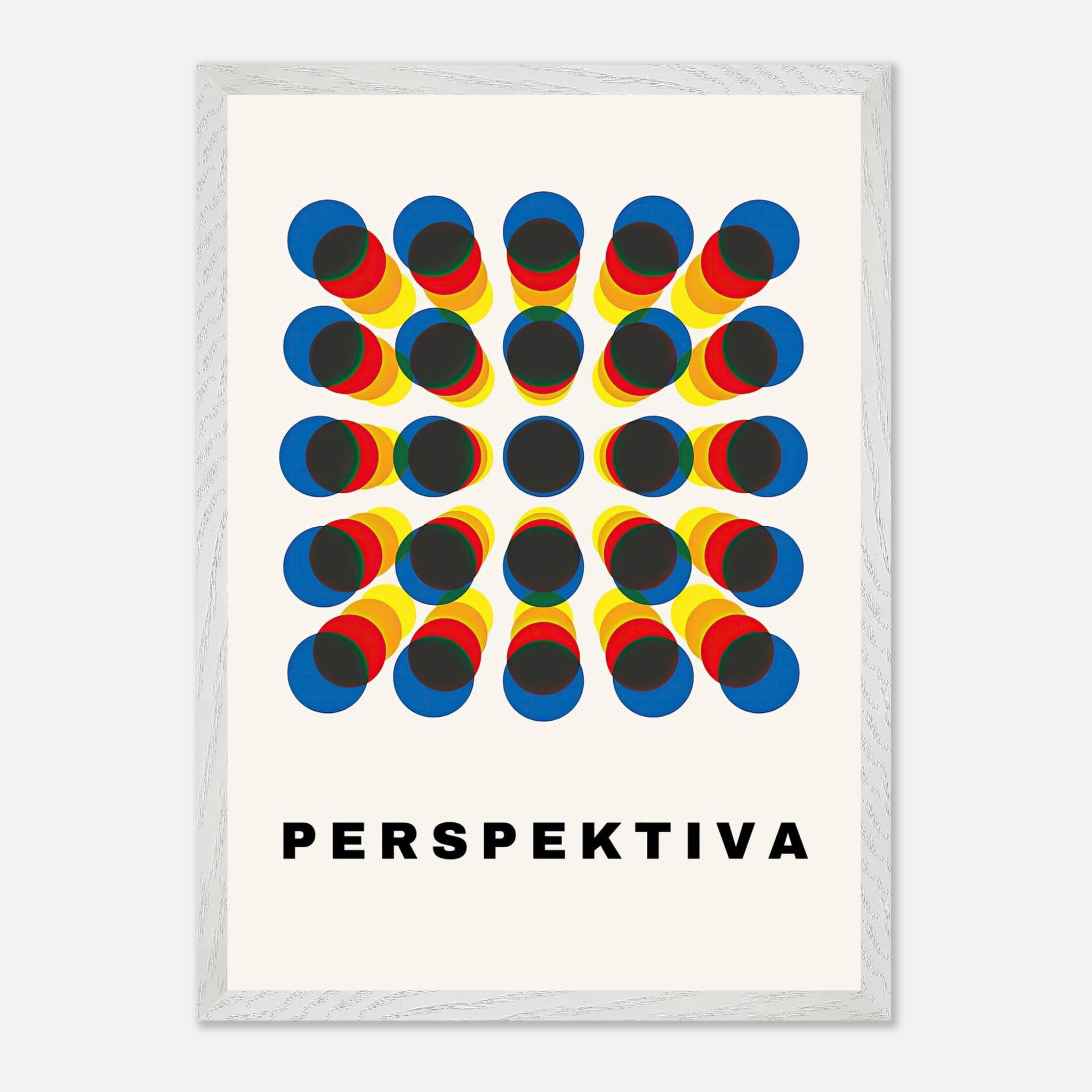 Perspective Abstract Art Vintage Framed Print with geometric design and bold colors, featuring the word 'PERSPEKTIVA'.
