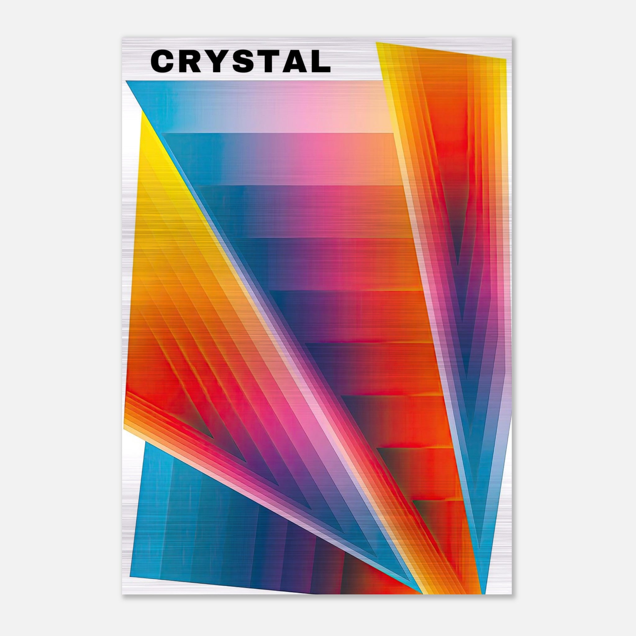 Crystal Abstract Art print featuring vibrant colors and geometric shapes on brushed metal.