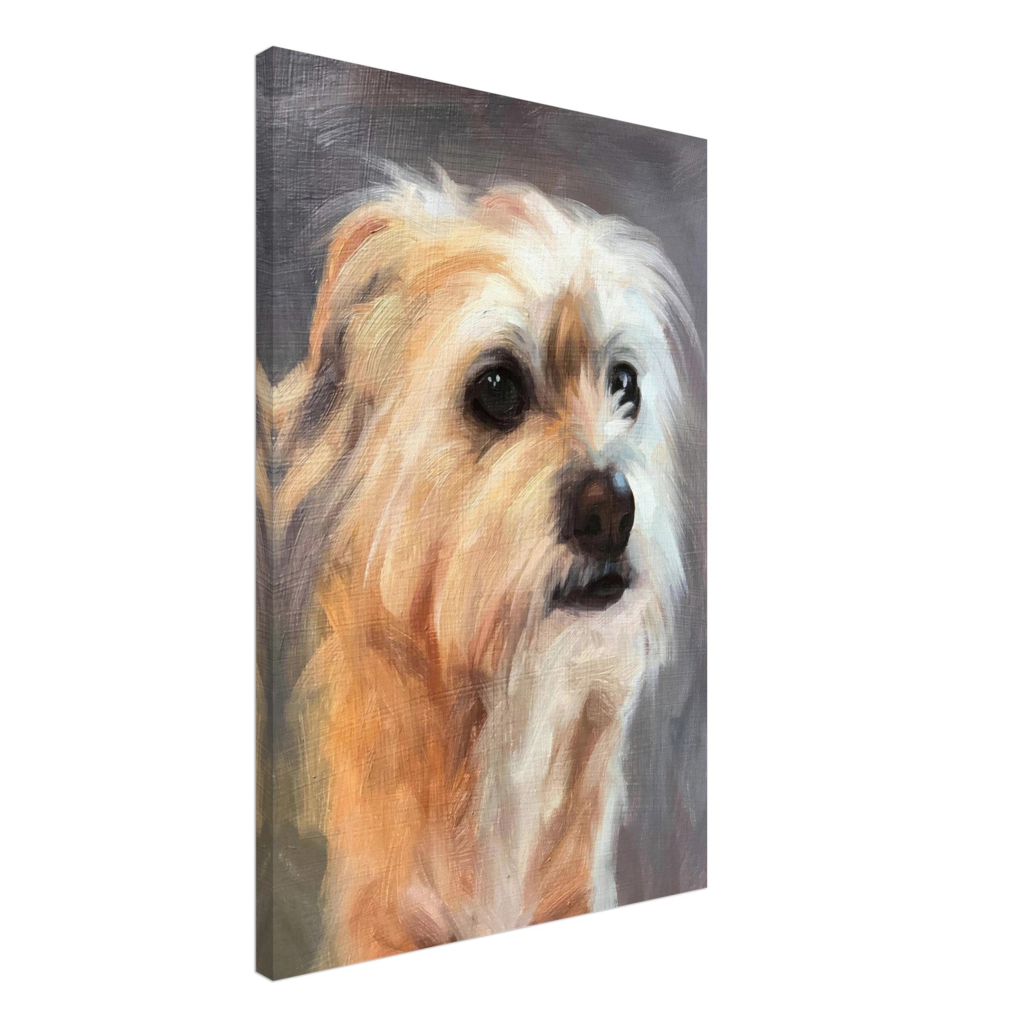 Lifelike terrier dog painting canvas print, showcasing rich brushstrokes and expressive eyes.