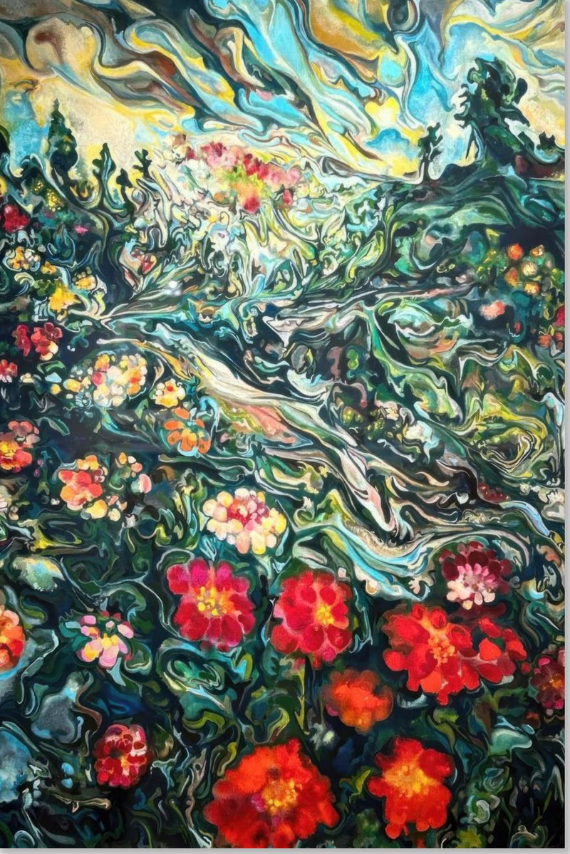Peinture de paysage floral abstrait