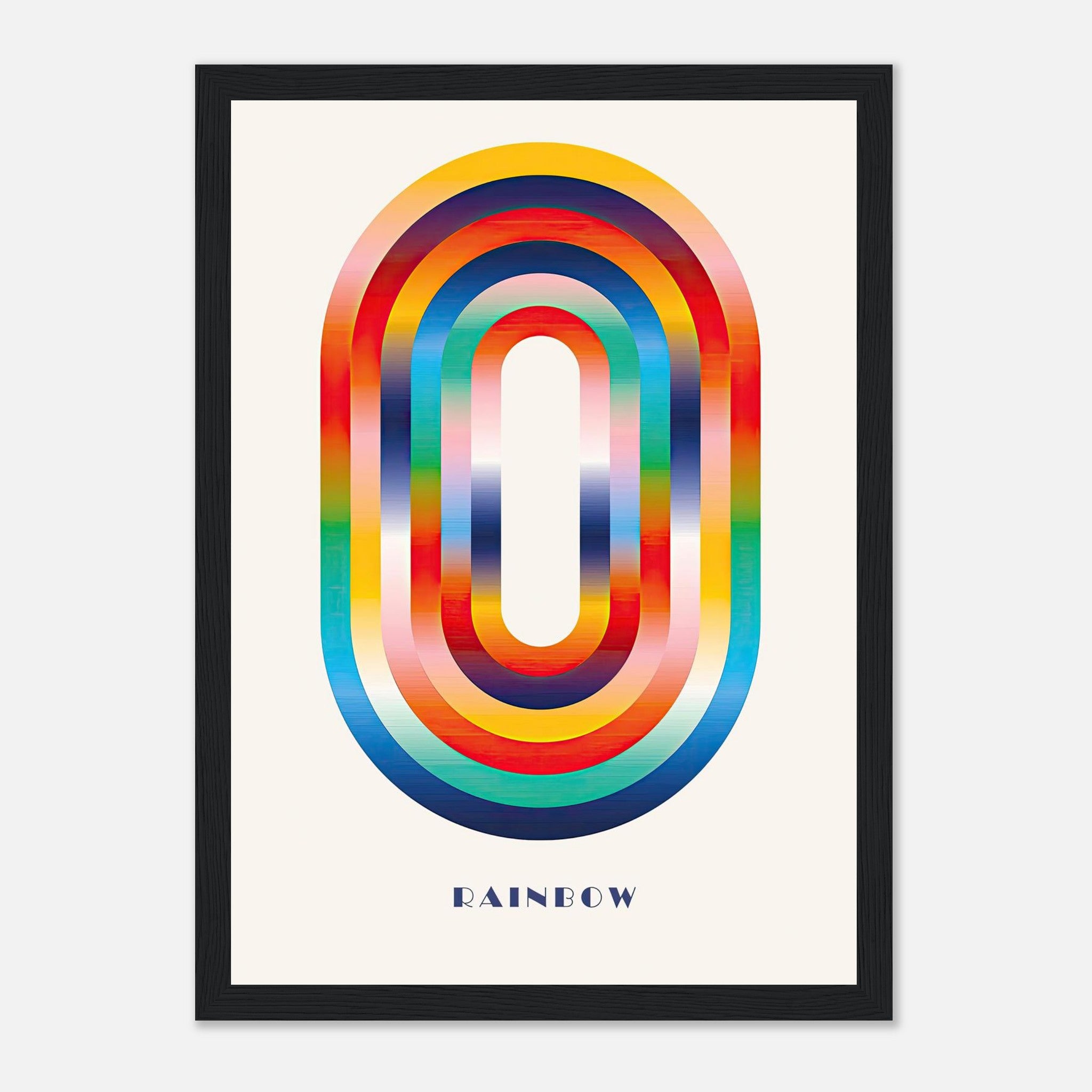 Abstract Rainbow Geometric Art Framed Print with vibrant colors and smooth gradients, adding energy to any space.