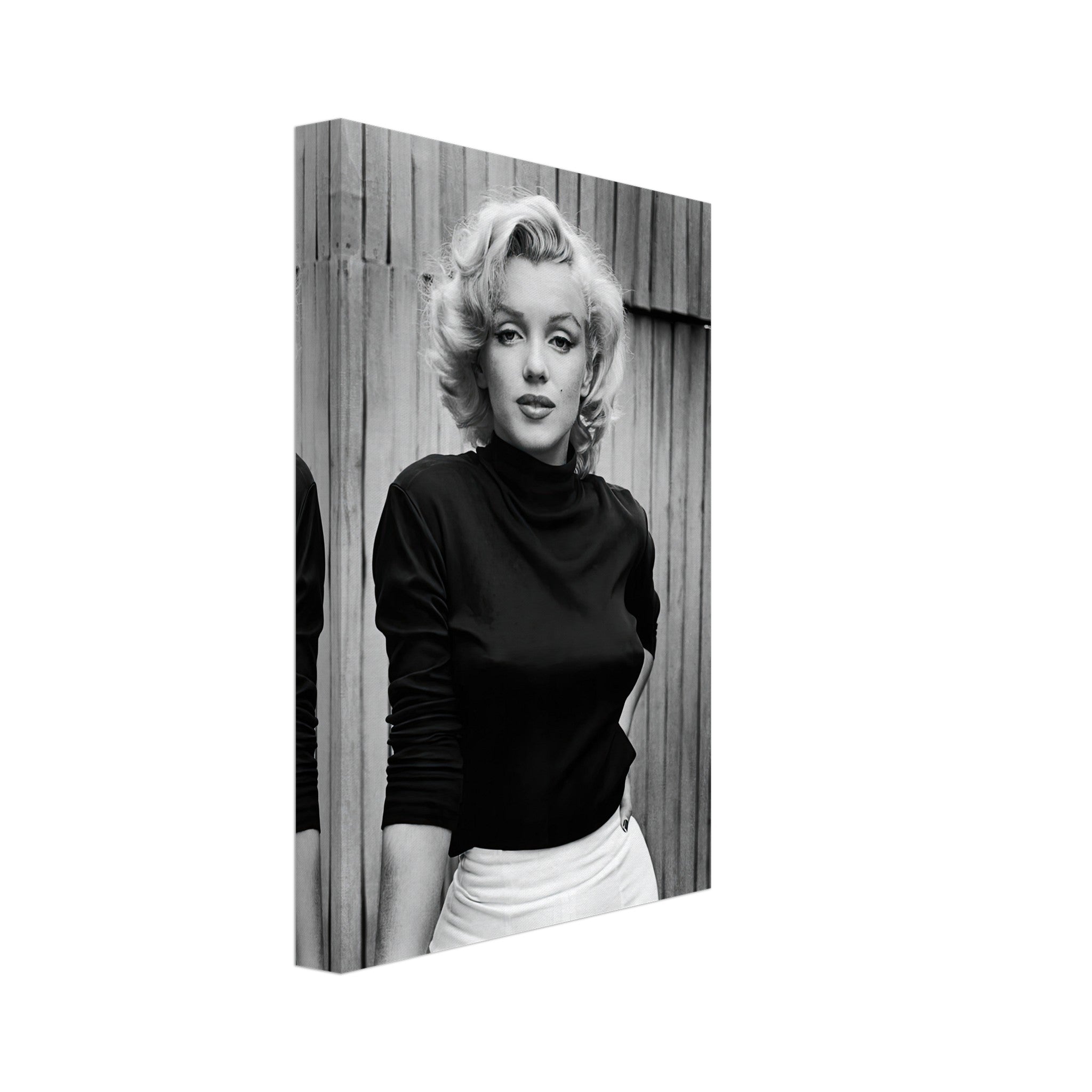 Black-and-white canvas portrait of Marilyn Monroe showcasing her elegance and charm.