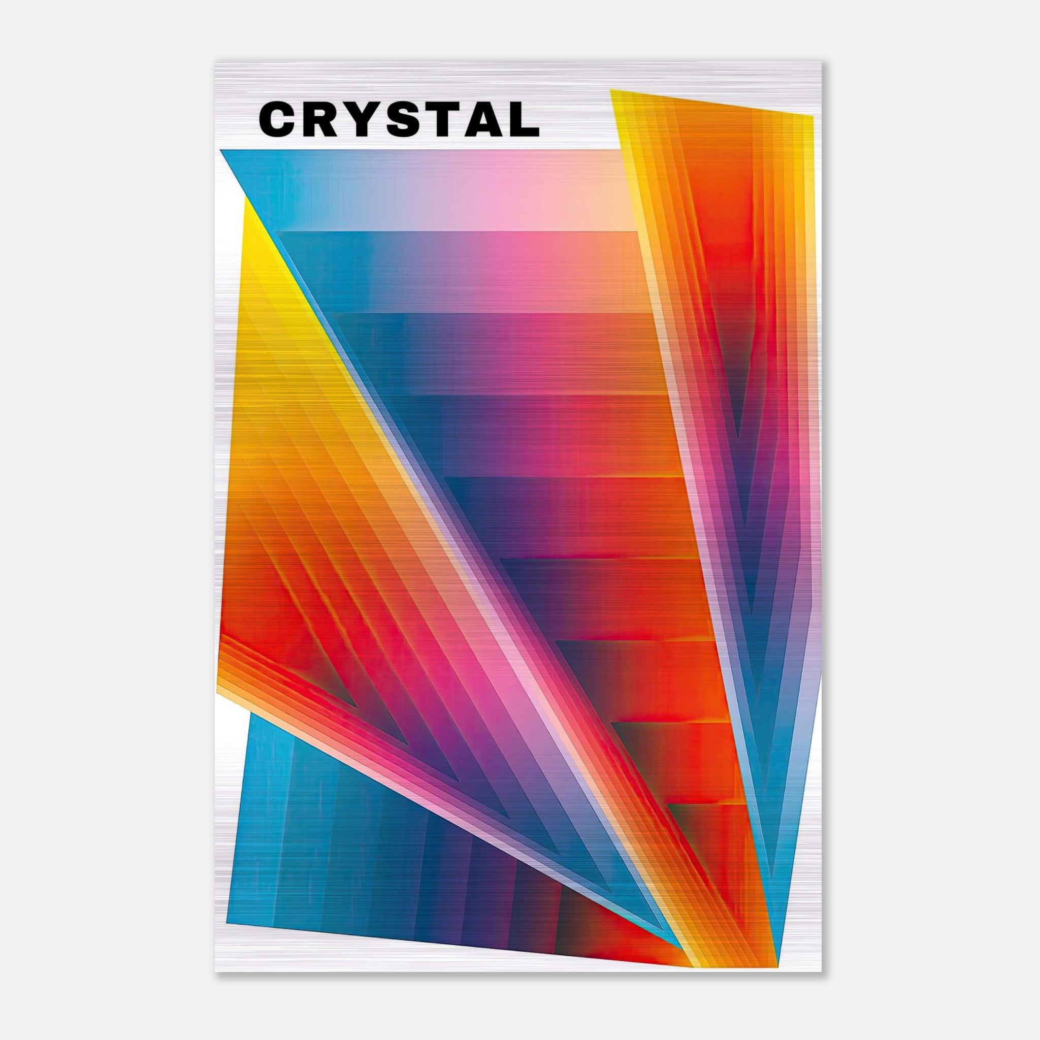 Vibrant Crystal Abstract Art Print in Brushed Metal featuring geometric shapes and dynamic colors.