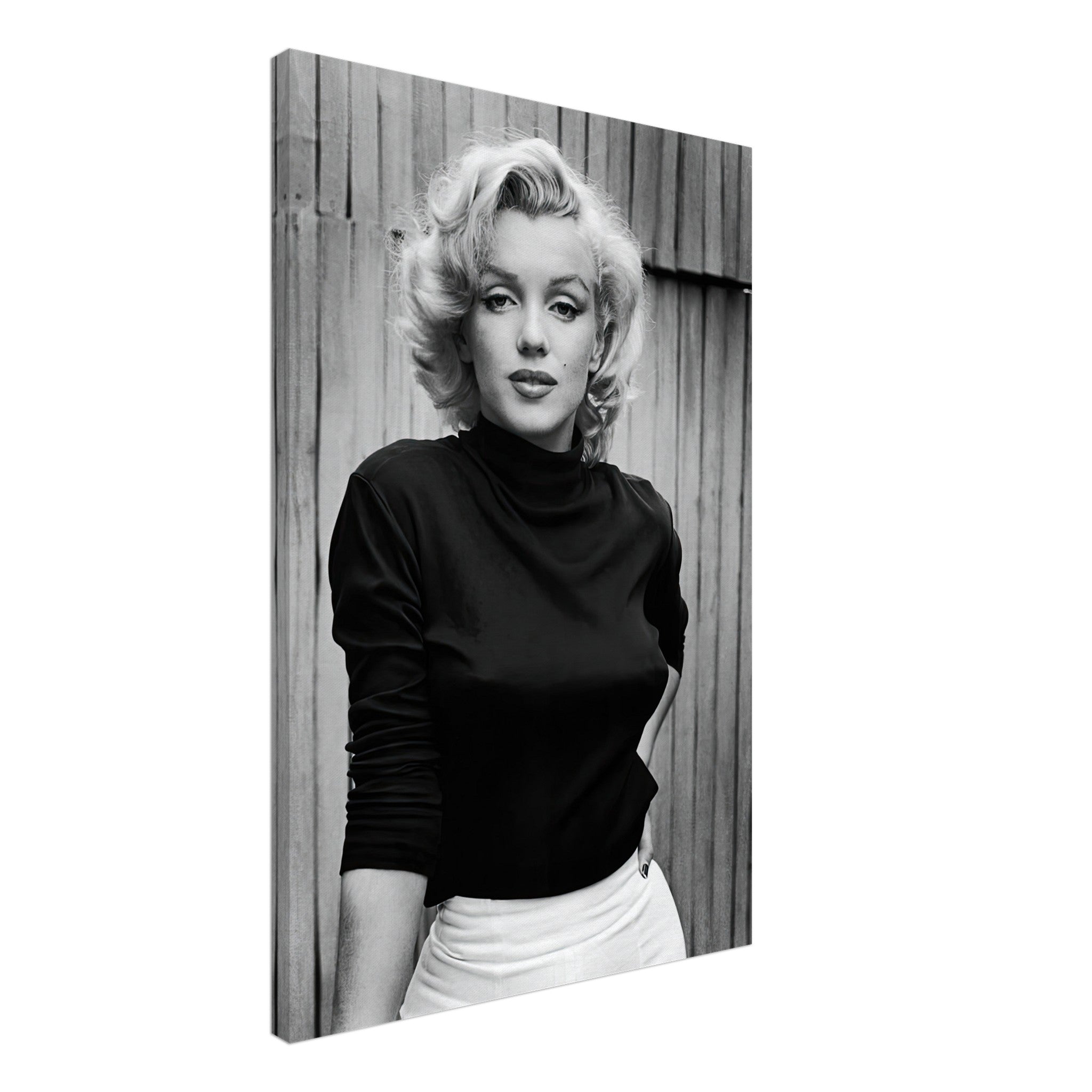 Stunning black-and-white Marilyn Monroe portrait on canvas, showcasing her elegance and timeless charm.