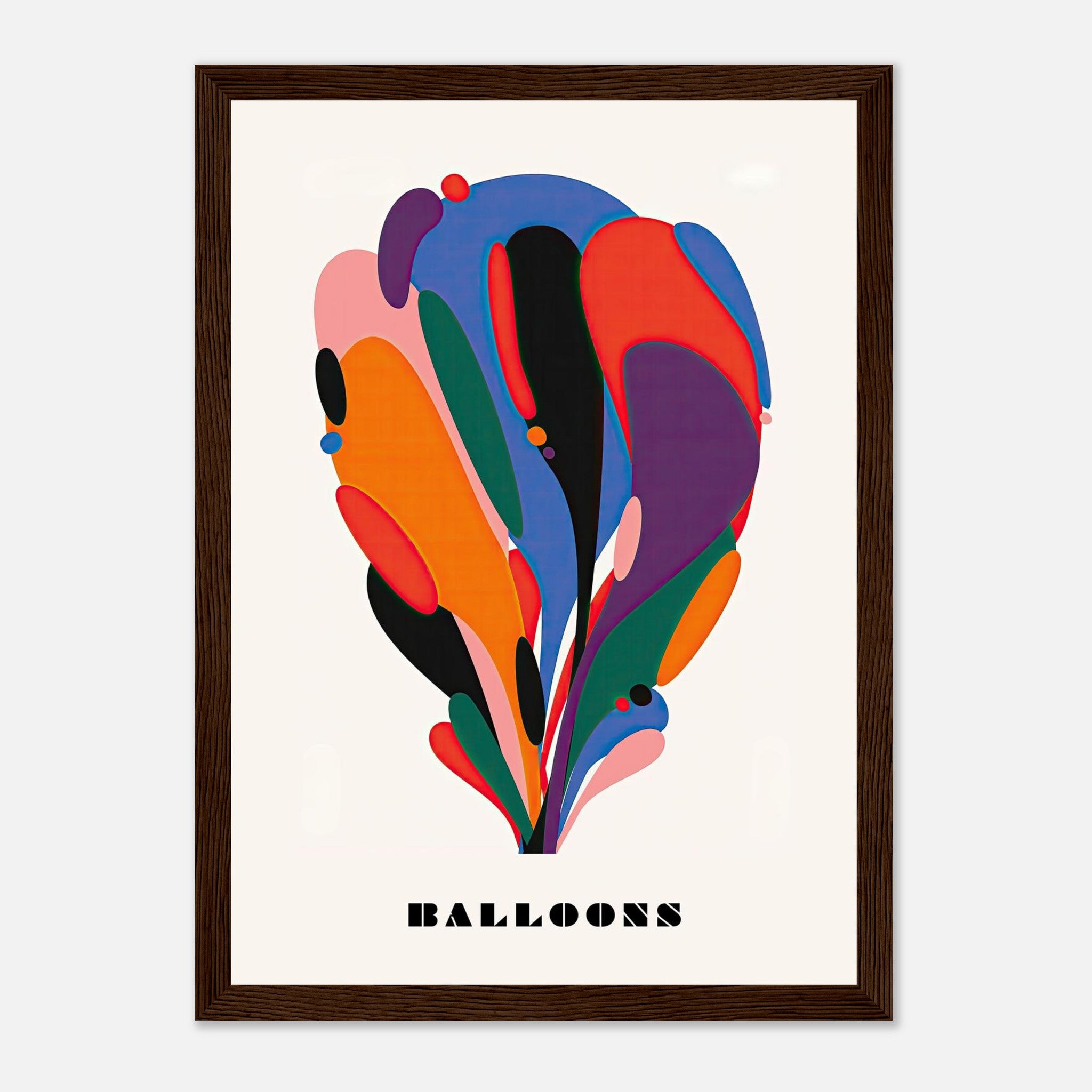 Abstract Balloon Art Framed Print featuring bold colors and fluid shapes, perfect for modern home decor.