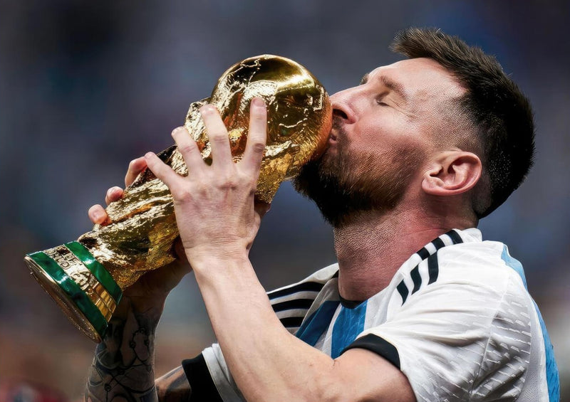 Lionel Messi Kissing World Cup Trophy - 2022 Argentina Victory