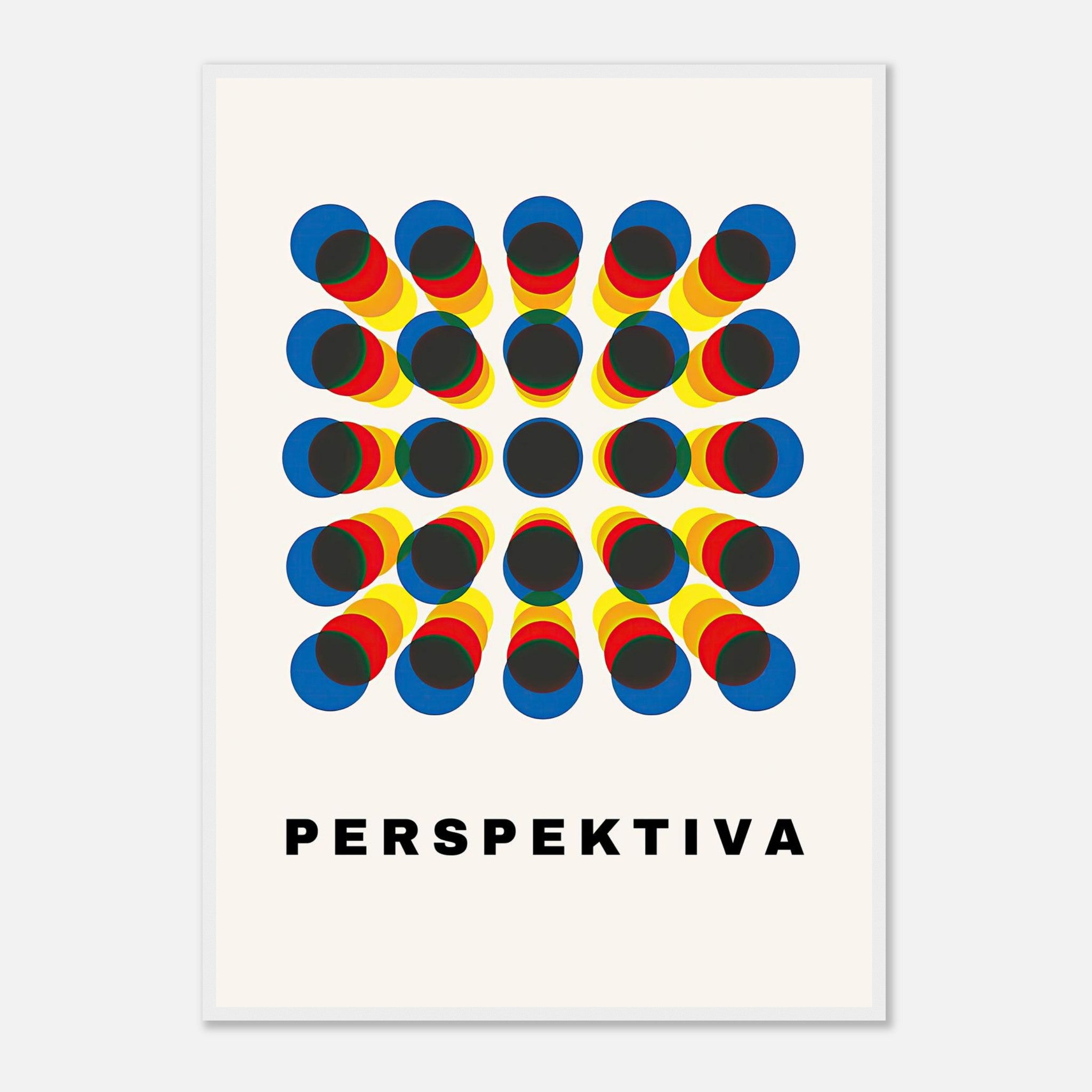 Perspective Abstract Art Framed Print featuring bold geometric patterns in vibrant blue, red, and yellow.