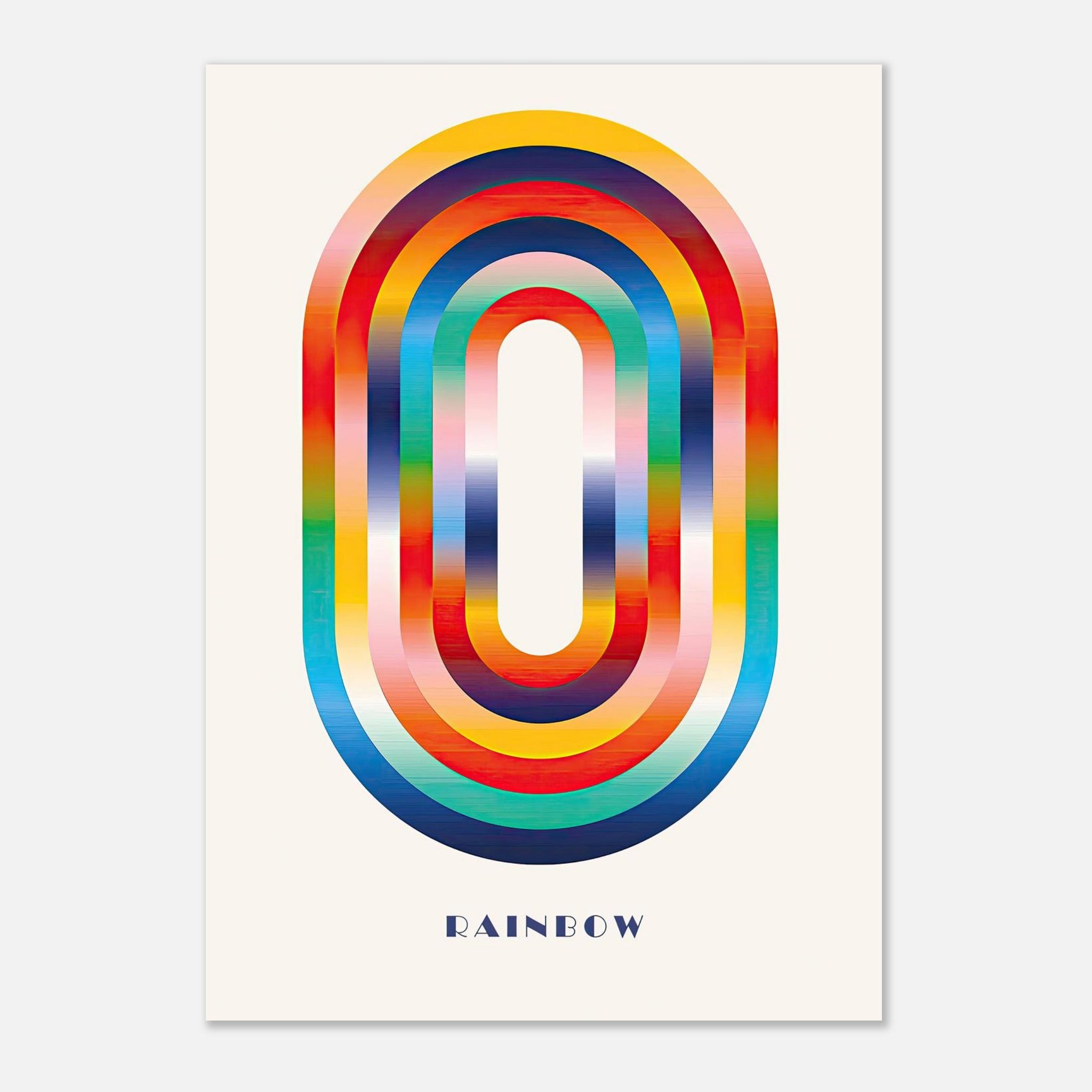 Abstract rainbow geometric art poster featuring vibrant colors in bold oval shapes, perfect for modern decor.