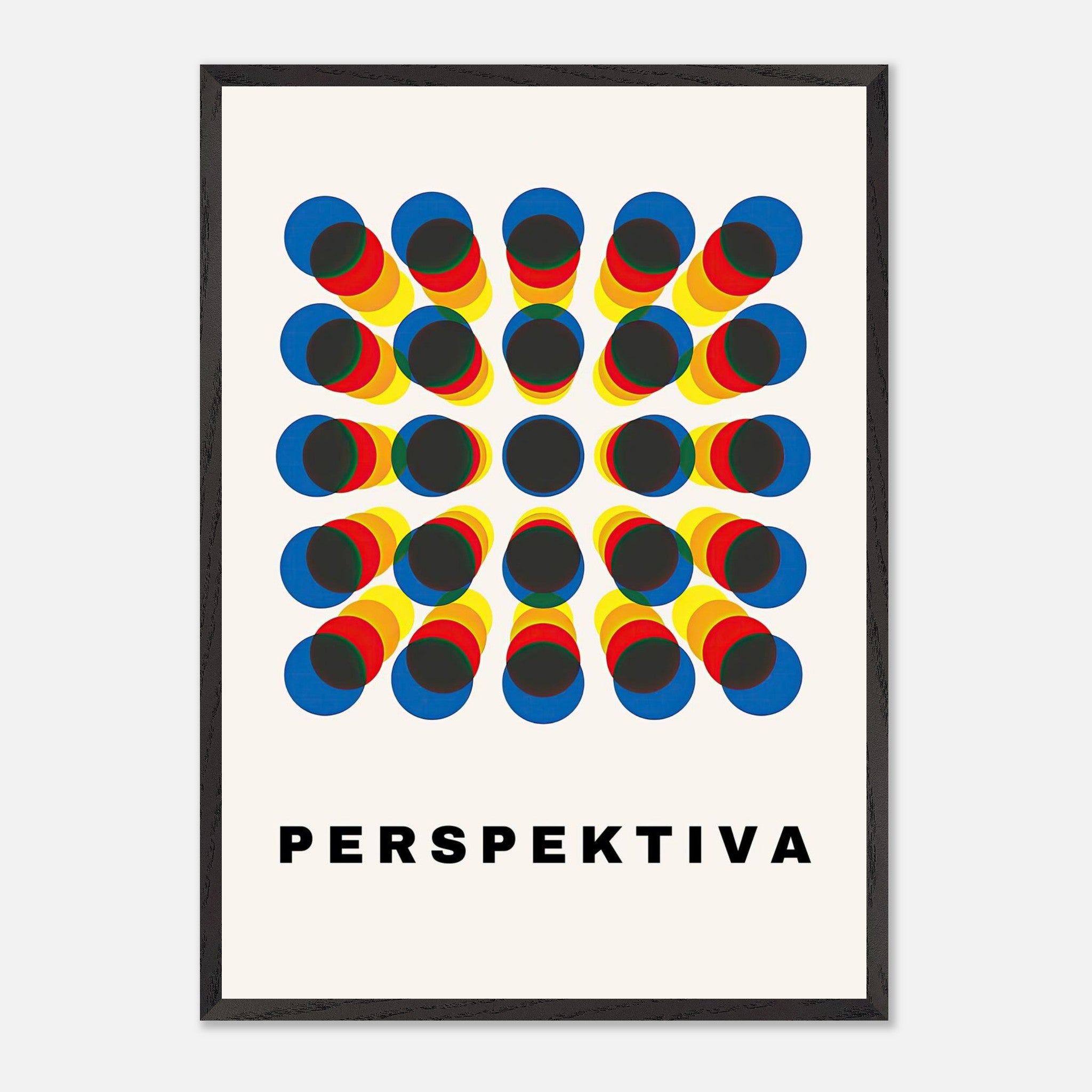 Perspective Abstract Art vintage framed print with bold colors and geometric design, featuring the word 'PERSPEKTIVA'.