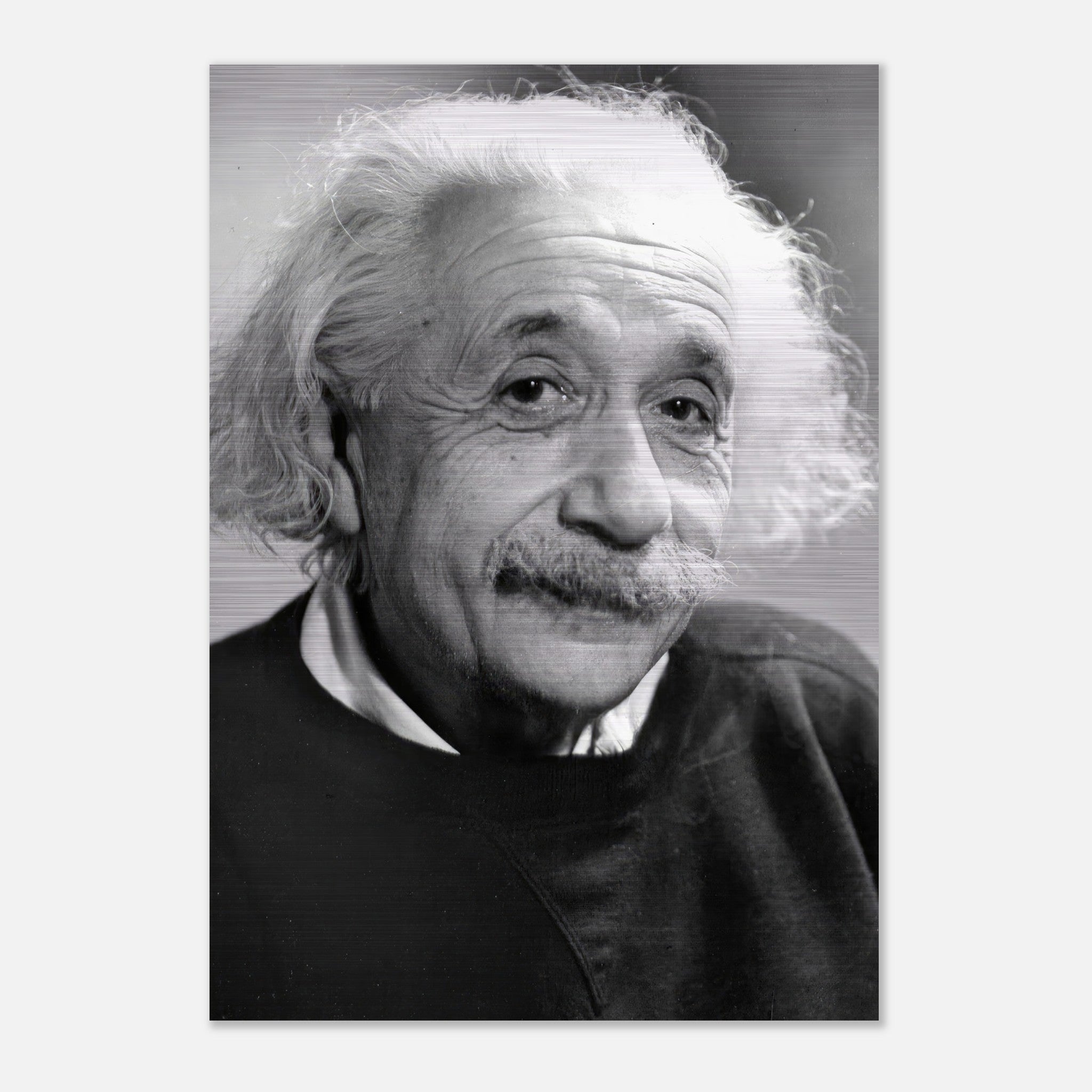 Brushed metal print of Albert Einstein (1946), showcasing a classic black and white portrait of the renowned physicist.