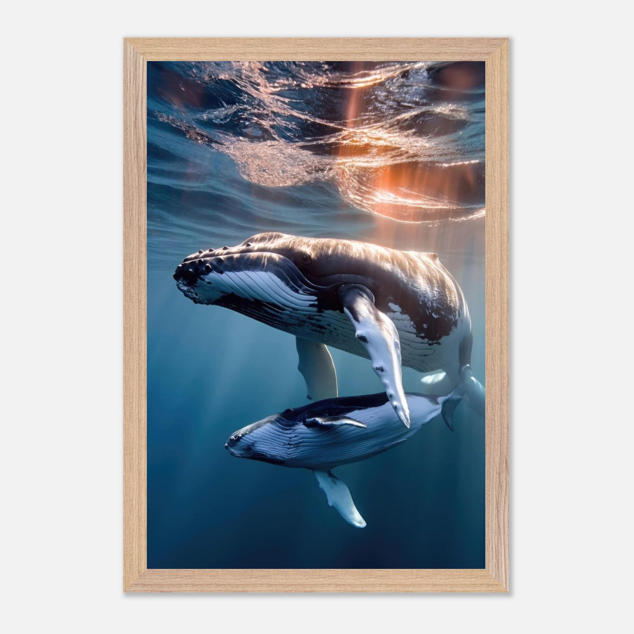 Underwater photography of a humpback whale and calf, showcasing the beauty and grace of these majestic ocean creatures.