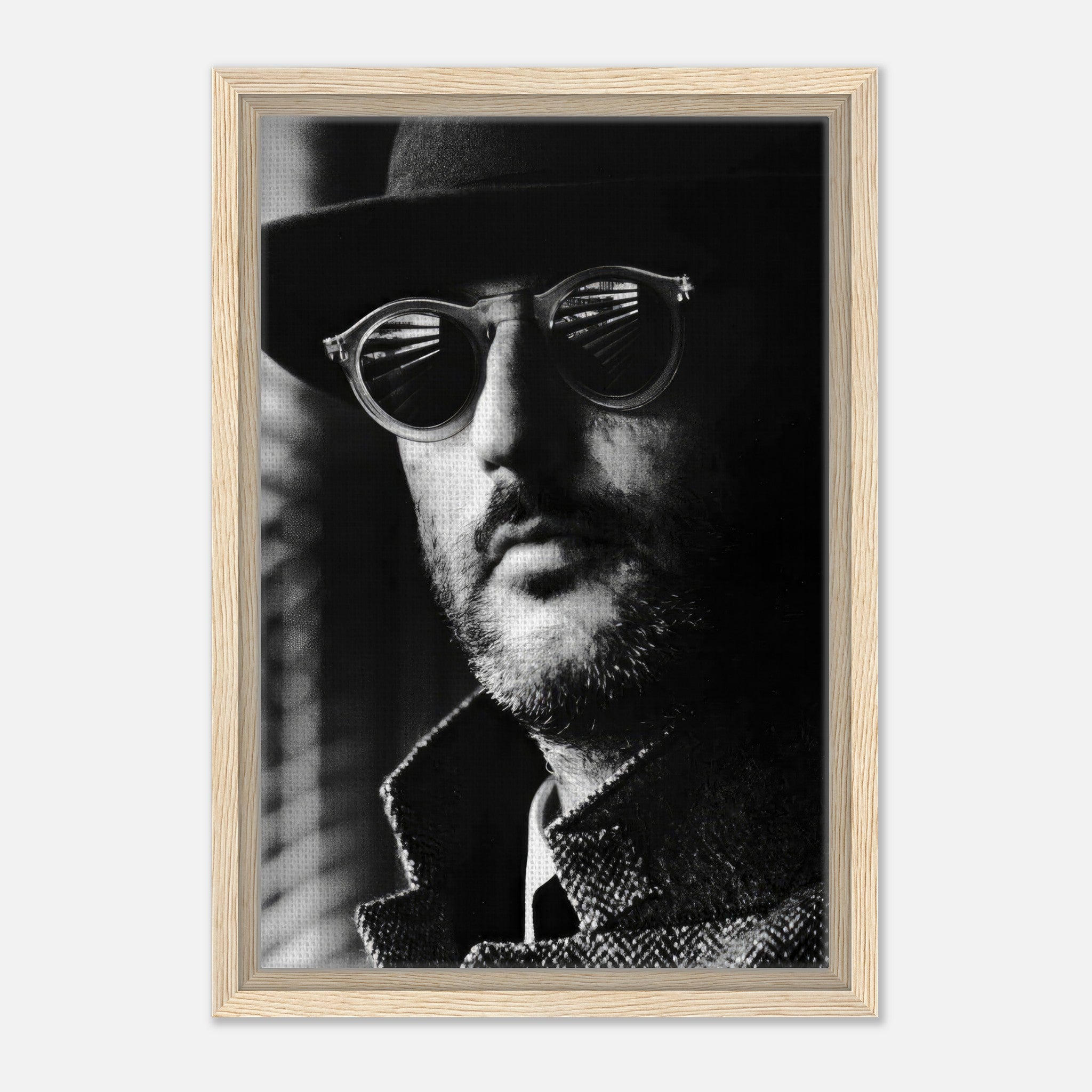 Jean Reno Leon Photography framed black-and-white portrait, showcasing cinematic elegance and detail.