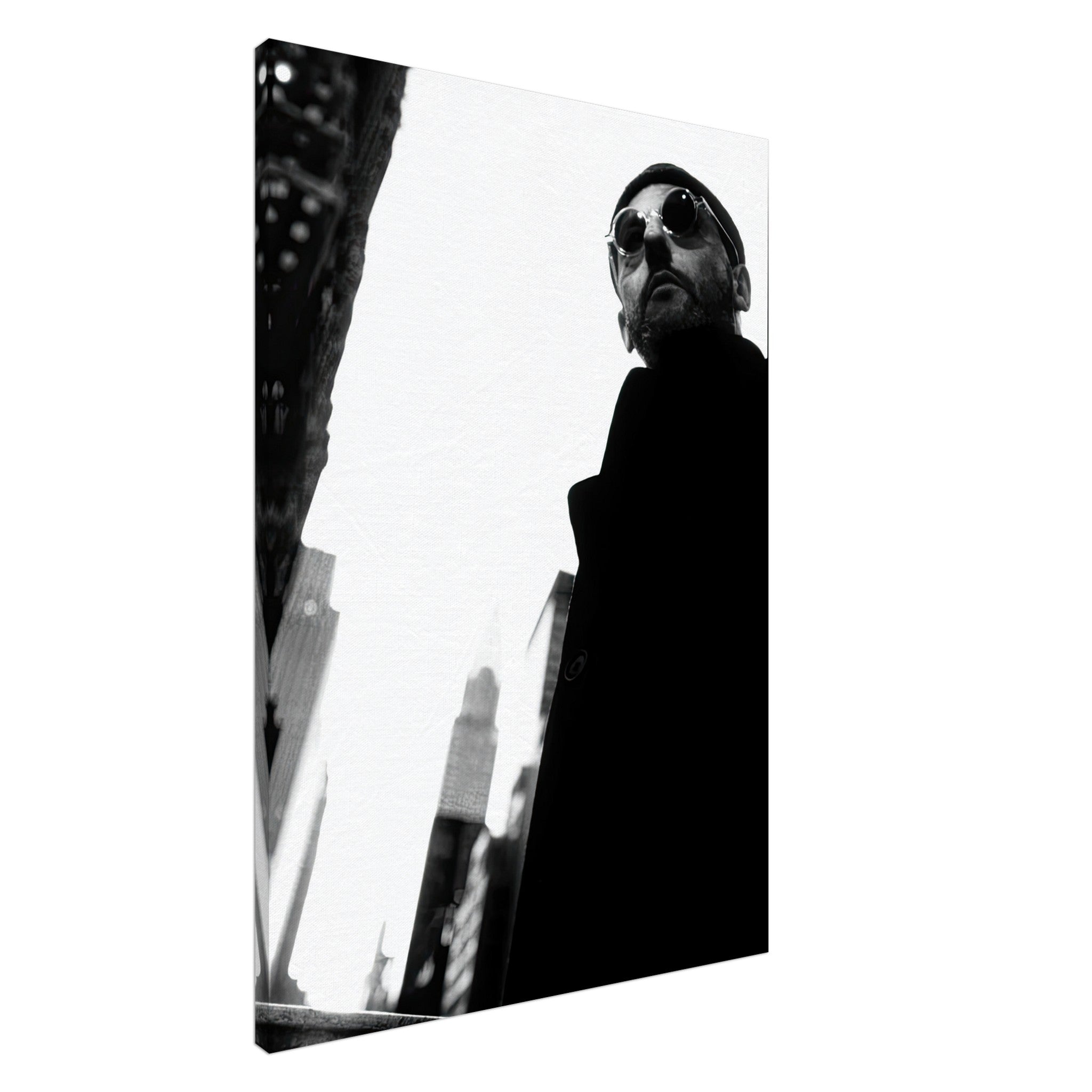 Leon Photography Jean Reno canvas artwork, black-and-white urban scene with charismatic presence.
