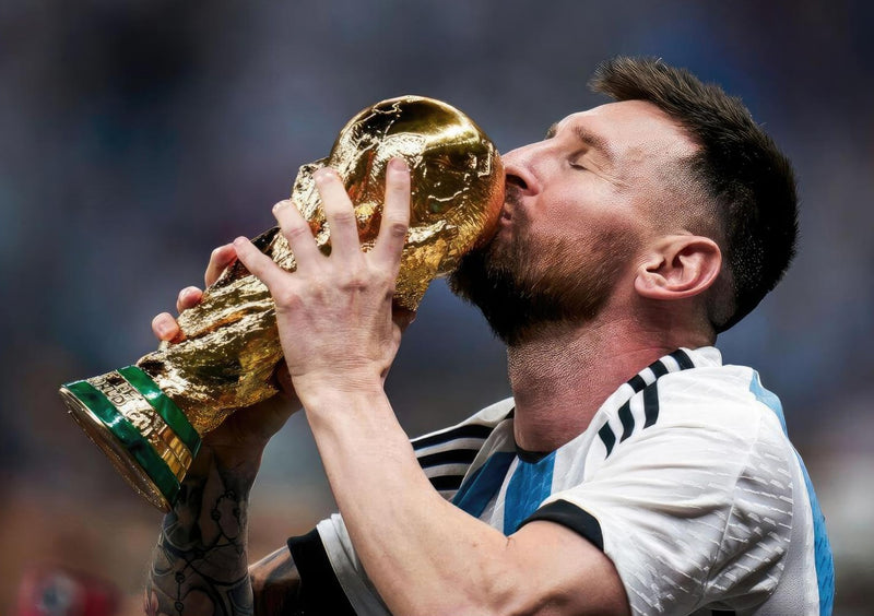 Lionel Messi kysser VM-trofeet - 2022 Argentinas seier