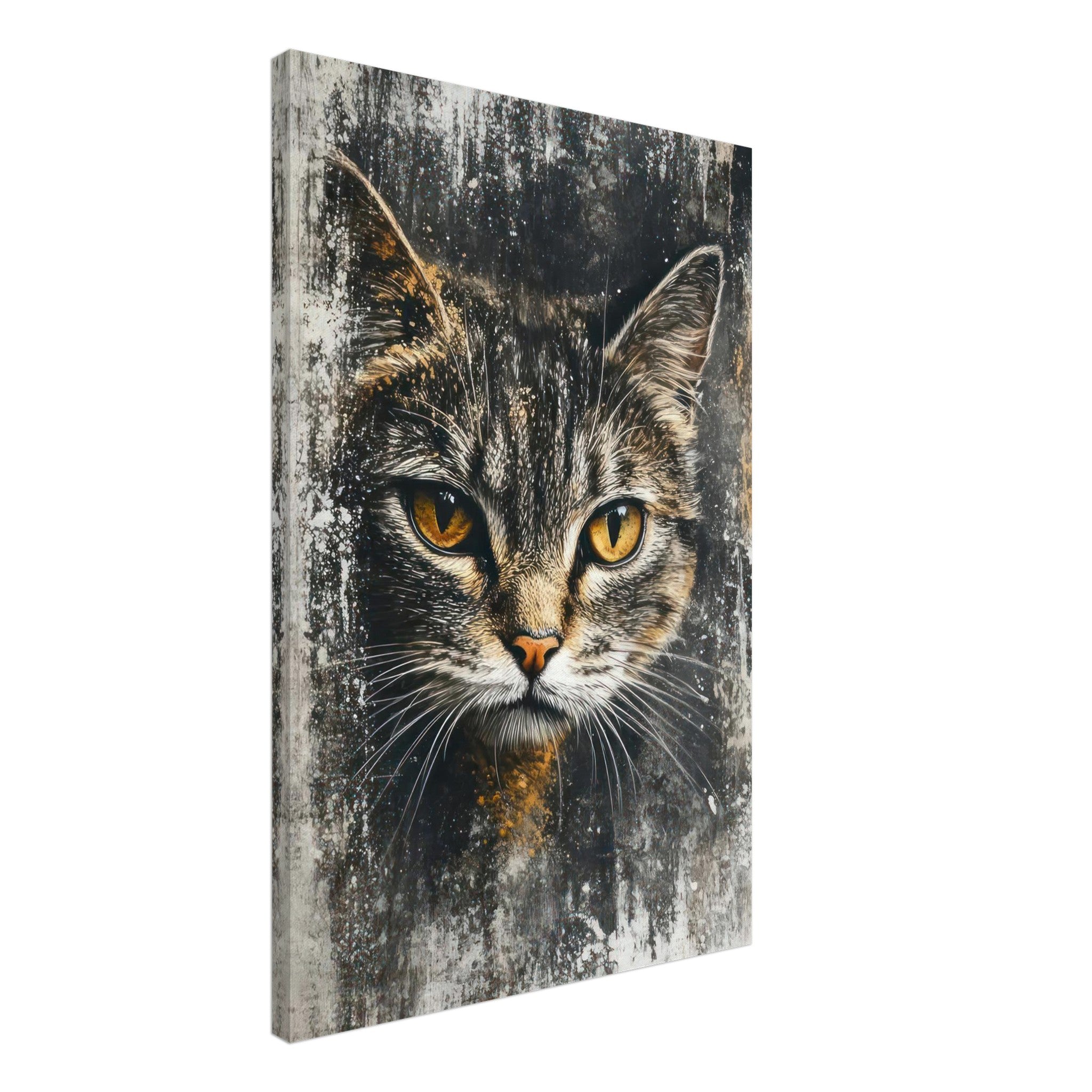Cat painting canvas print featuring a close-up of a cat's golden eyes against an abstract background.