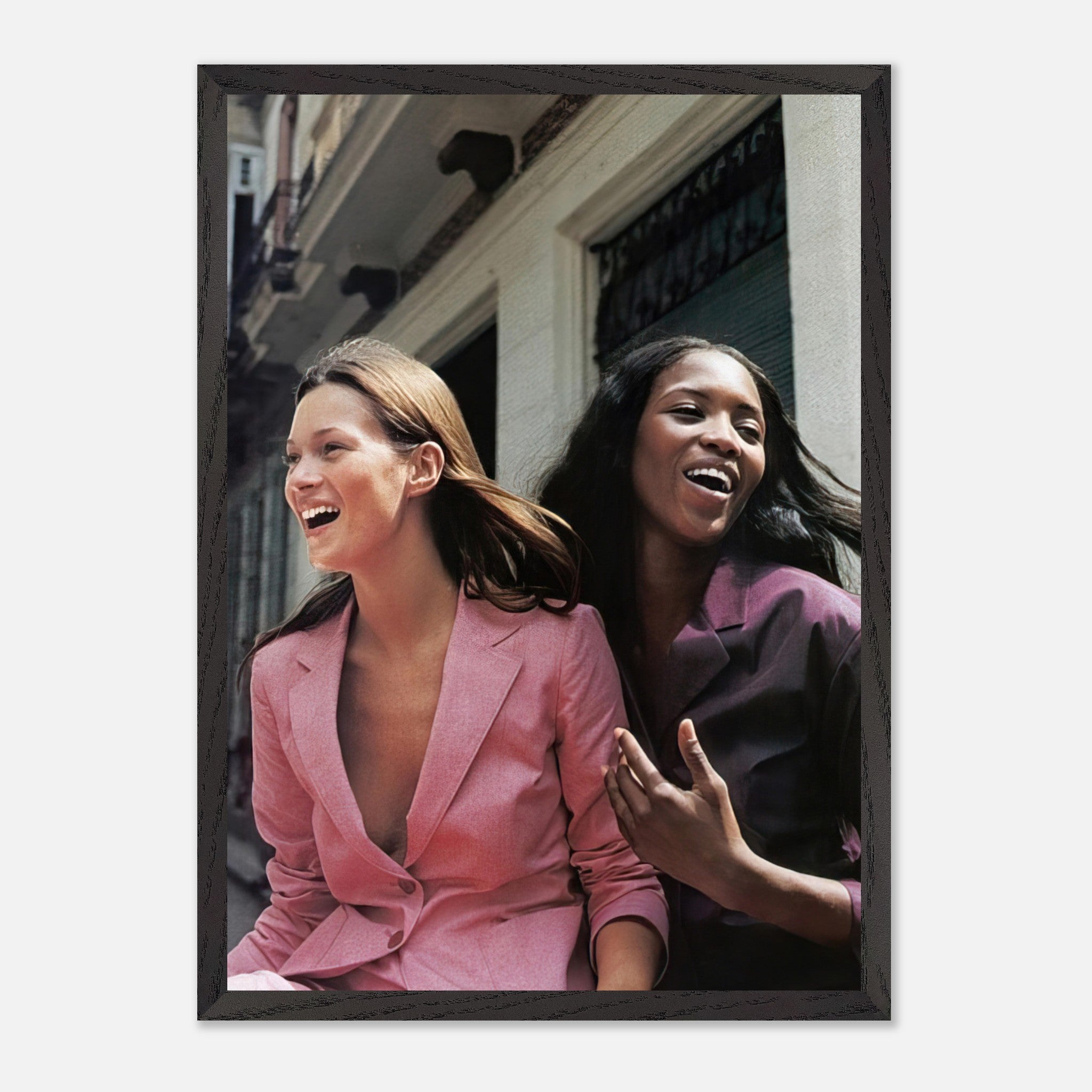 Naomi Campbell x Kate Moss vintage framed print capturing iconic supermodels in elegant moment.