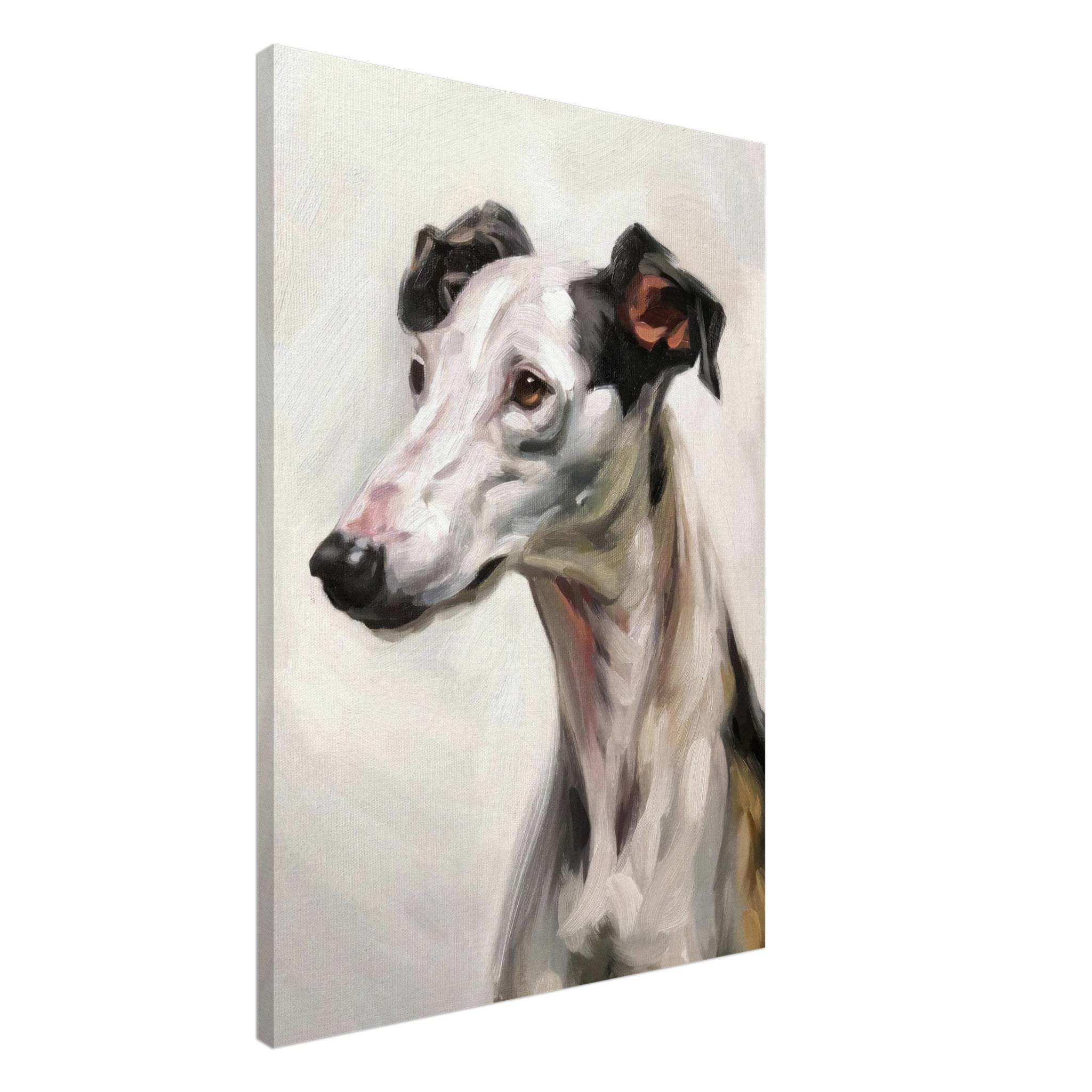 Greyhound dog painting canvas print showcasing the elegant profile of a Greyhound in soft brushstrokes.