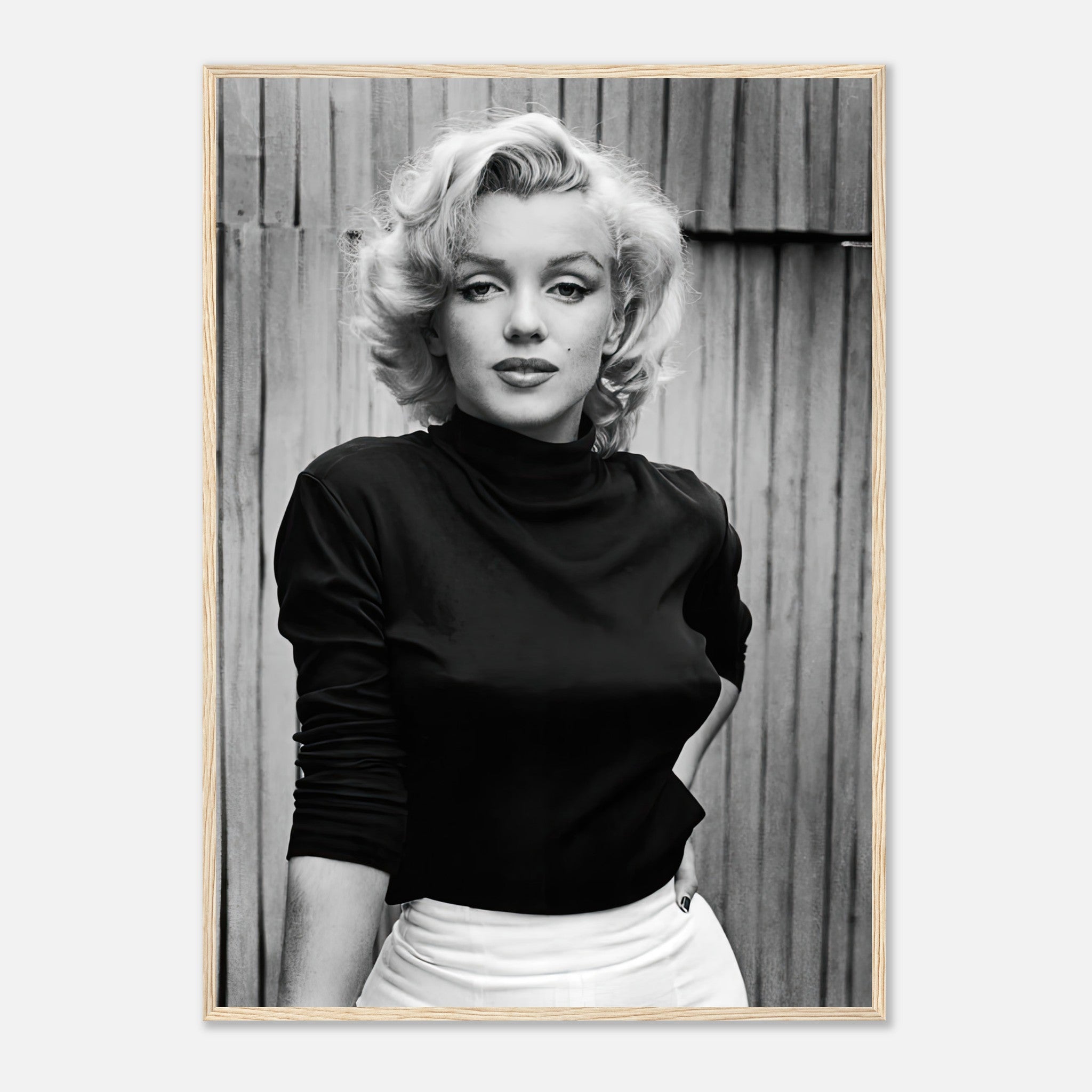 Marilyn Monroe black-and-white portrait framed print showcasing timeless elegance and Hollywood glamour.