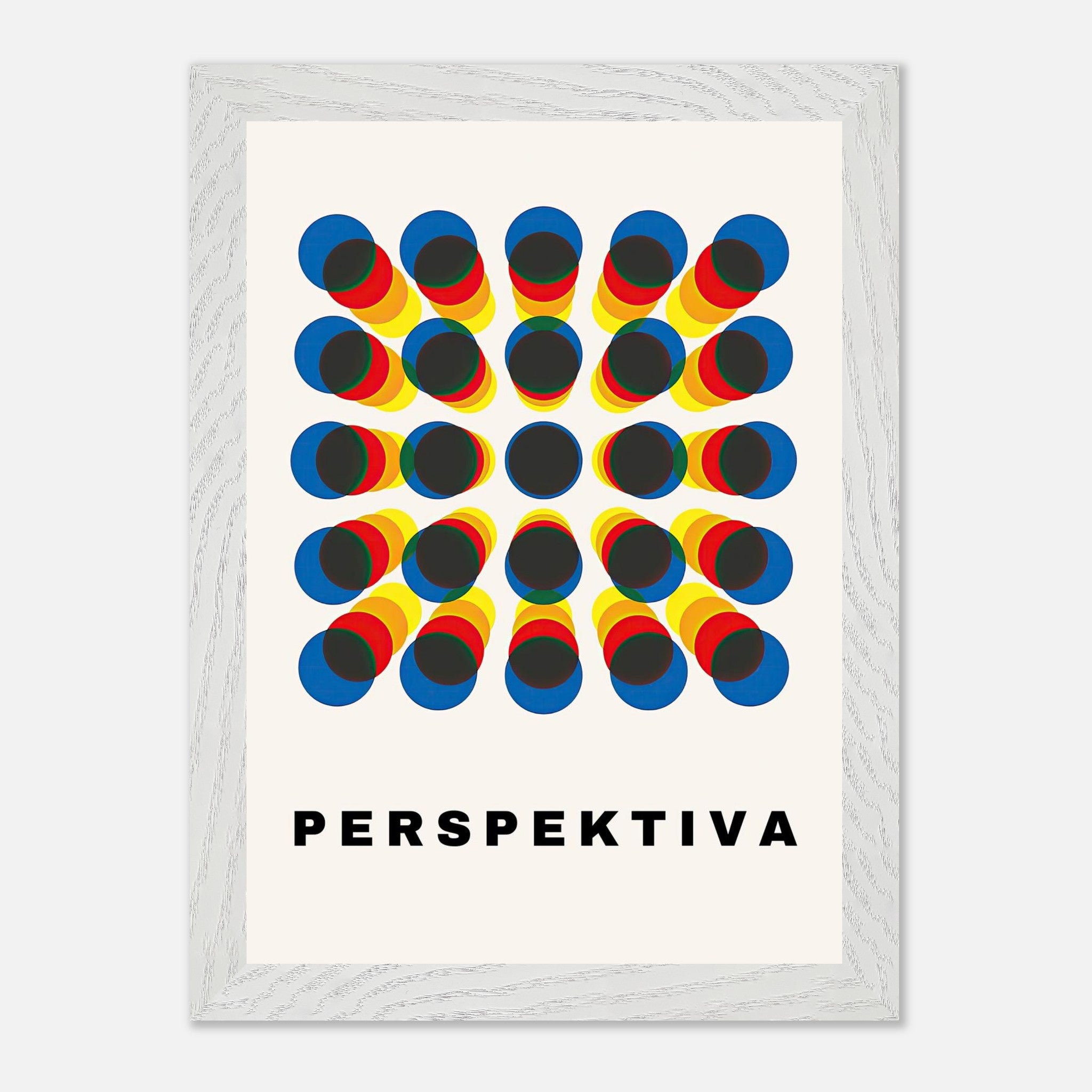 Perspective Abstract Art Vintage Framed Print with geometric design and optical illusion in bold colors.