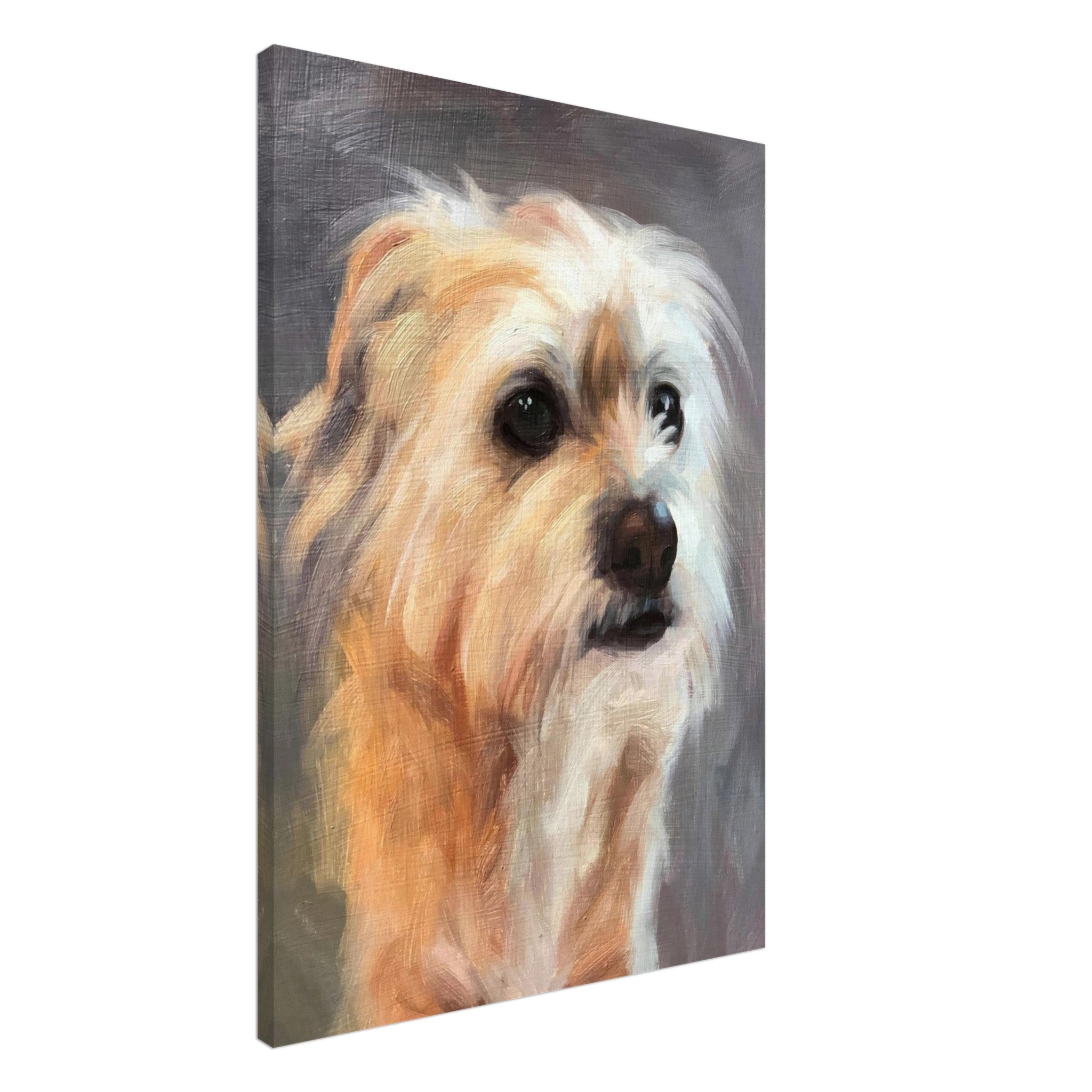 Lifelike terrier dog painting canvas print showcasing expressive eyes and soft brushstrokes