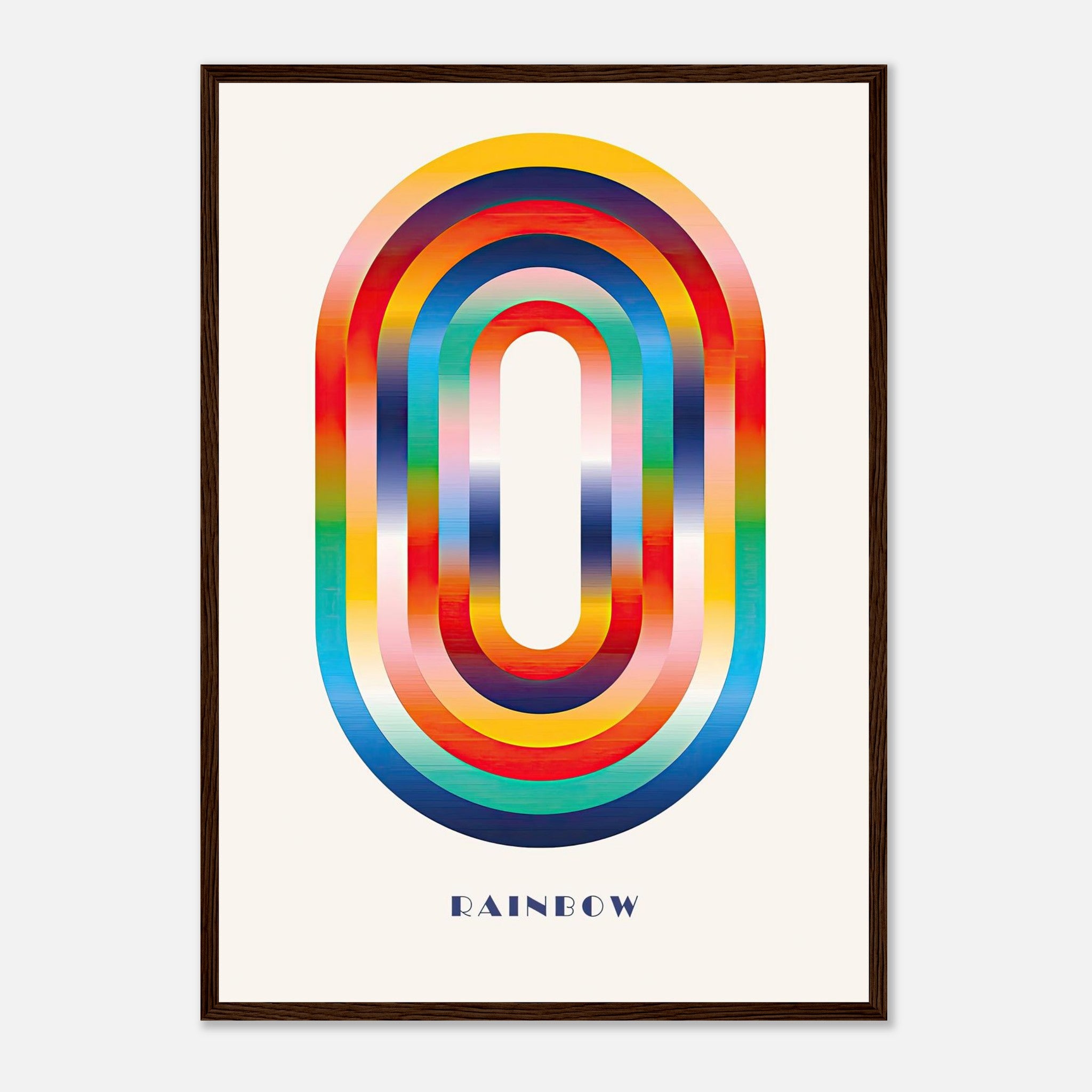 Abstract rainbow geometric art framed print featuring colorful concentric arches and modern design.