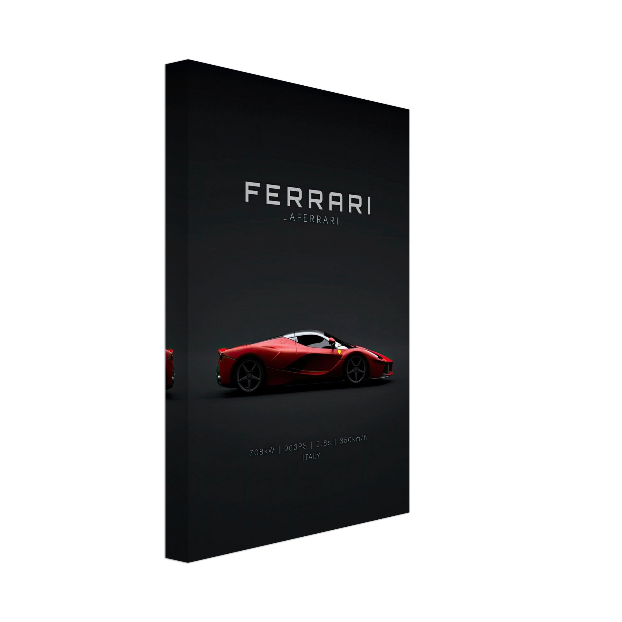 Ferrari Laferrari canvas art showcasing sleek red supercar silhouette on dark background, ideal for modern decor.