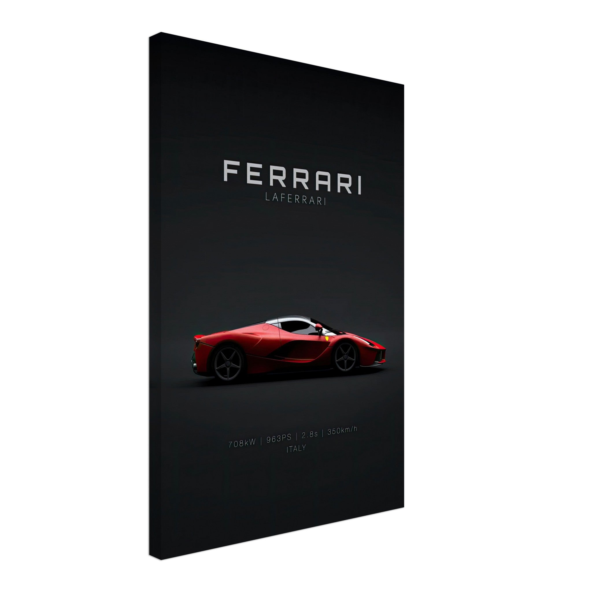 Ferrari Laferrari canvas art featuring sleek red supercar silhouette on dark background, perfect for modern decor.
