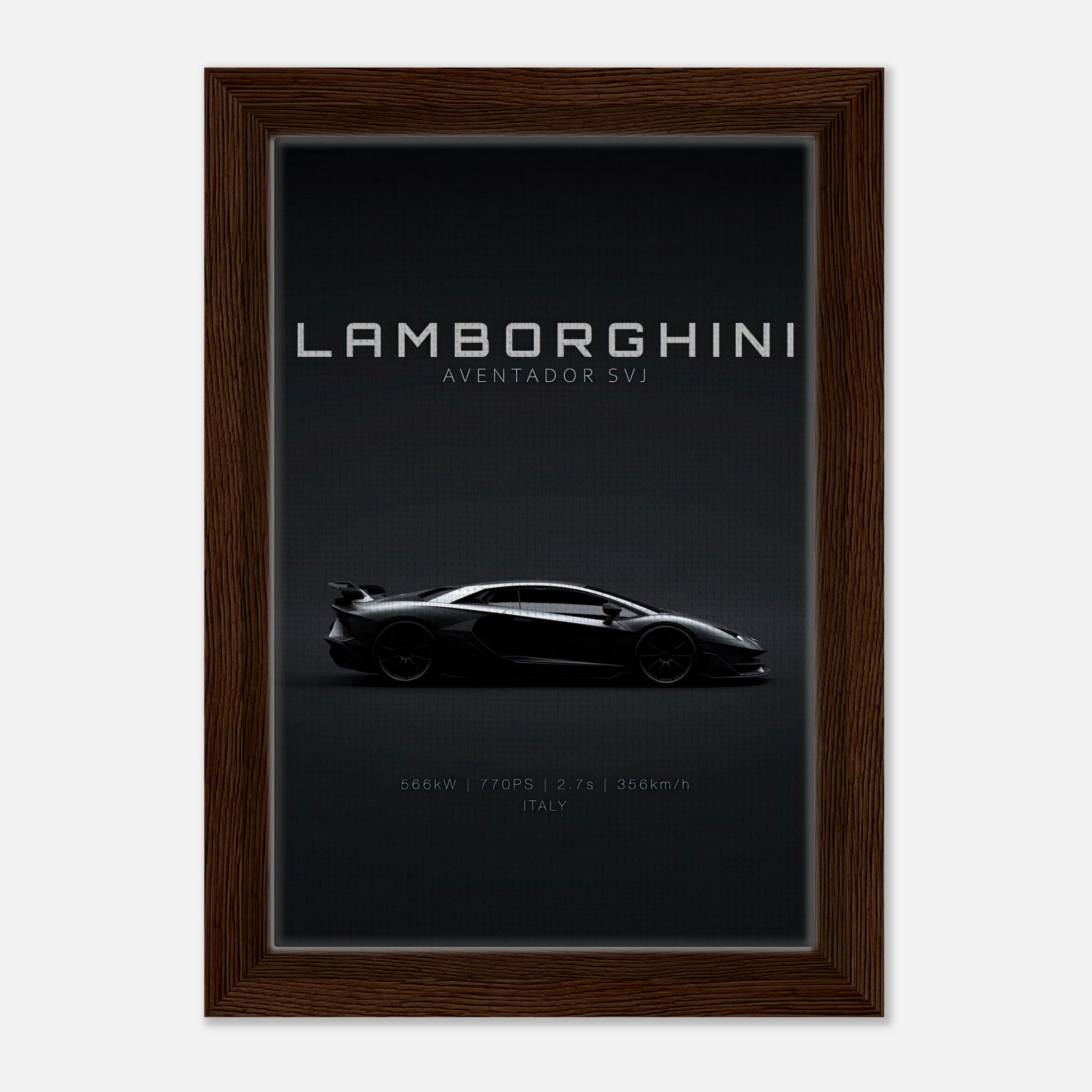 Lamborghini Aventador SVJ framed canvas artwork showcasing its sleek design and powerful silhouette.