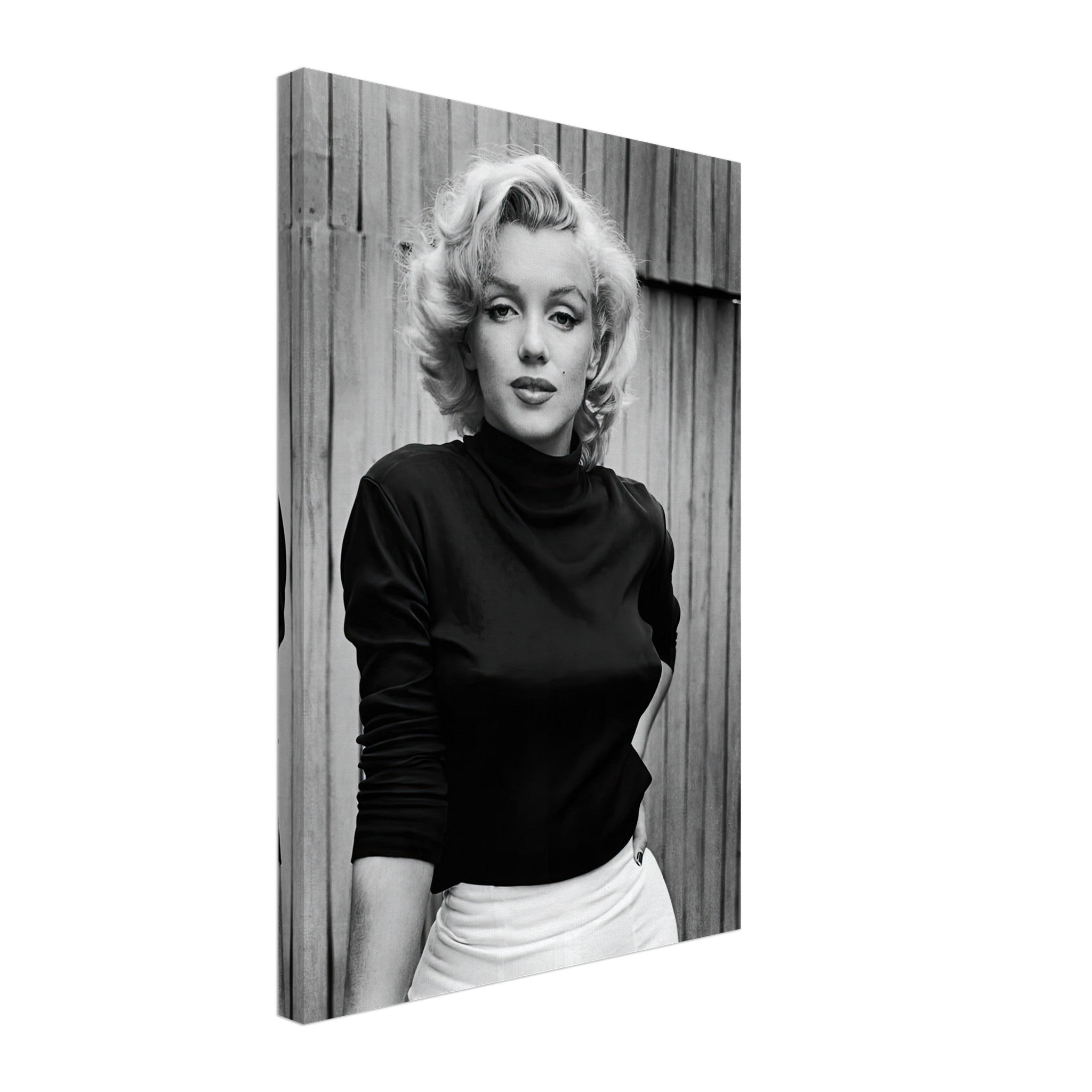 Black-and-white portrait of Marilyn Monroe on canvas, showcasing her elegance and Hollywood charm.