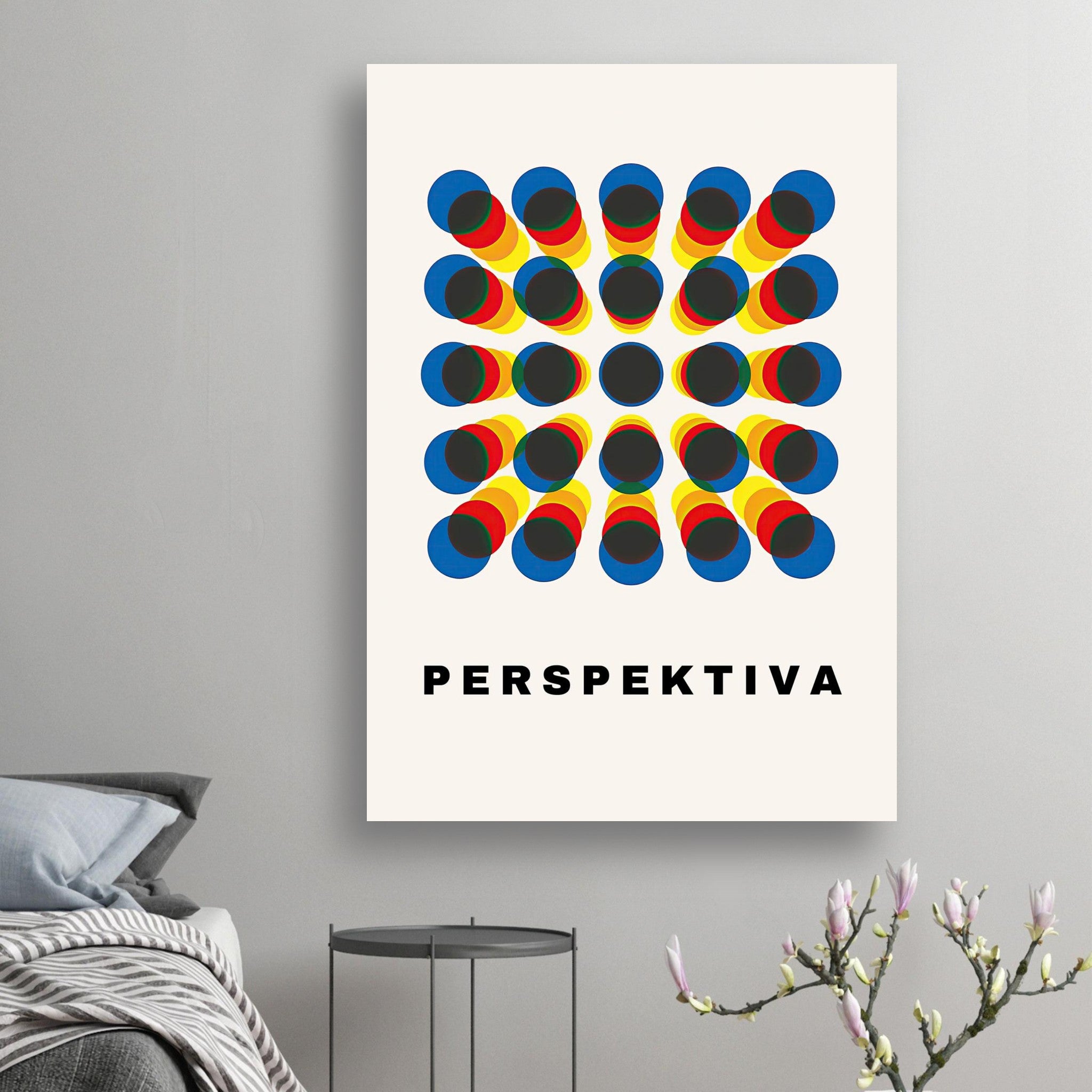 Perspective Abstract Art Poster featuring geometric patterns in vibrant colors, ideal for modern home decor.