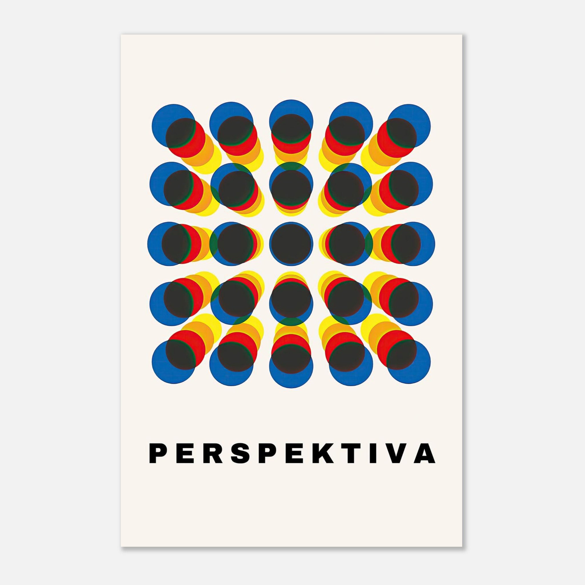 Perspective Abstract Art Metal Print featuring vibrant geometric shapes in red, yellow, and blue on a minimal background.