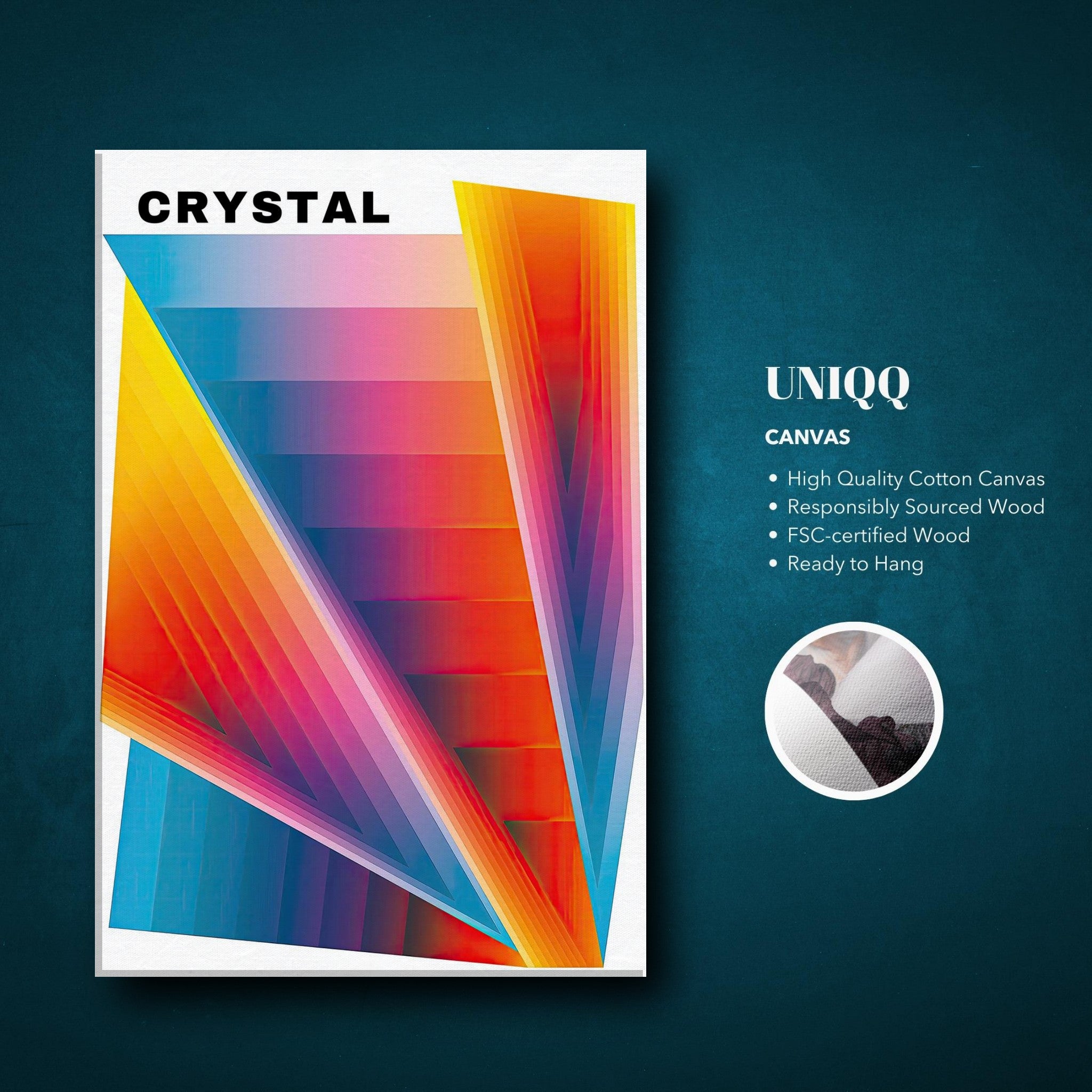 Crystal Abstract Art Canvas Print showcasing vibrant geometric shapes and rich colors on a high-quality cotton canvas.