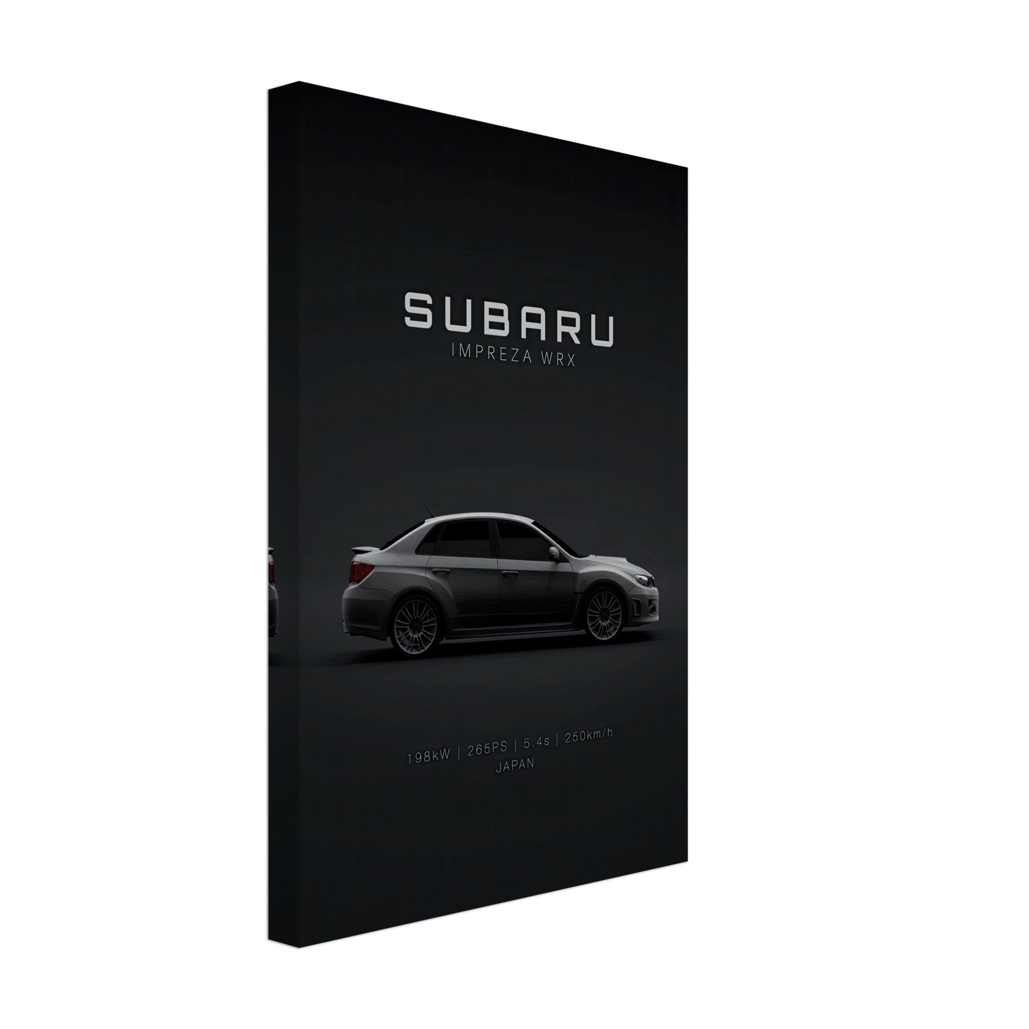 Subaru WRX canvas artwork showcasing sleek black design with dynamic side view of the car.