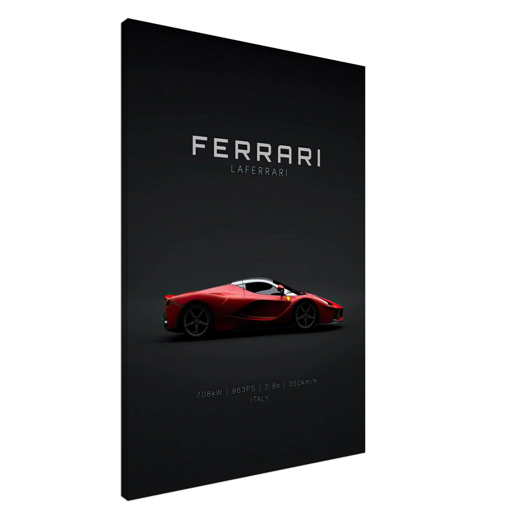 Ferrari Laferrari Canvas artwork featuring a sleek red supercar against a dark background, symbolizing elegance and speed.