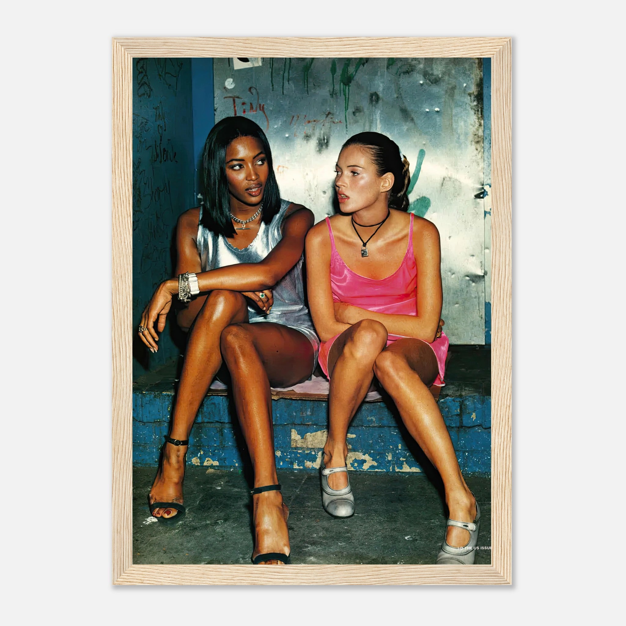 Naomi Campbell and Kate Moss framed print capturing 90s fashion vibes and iconic supermodel style.