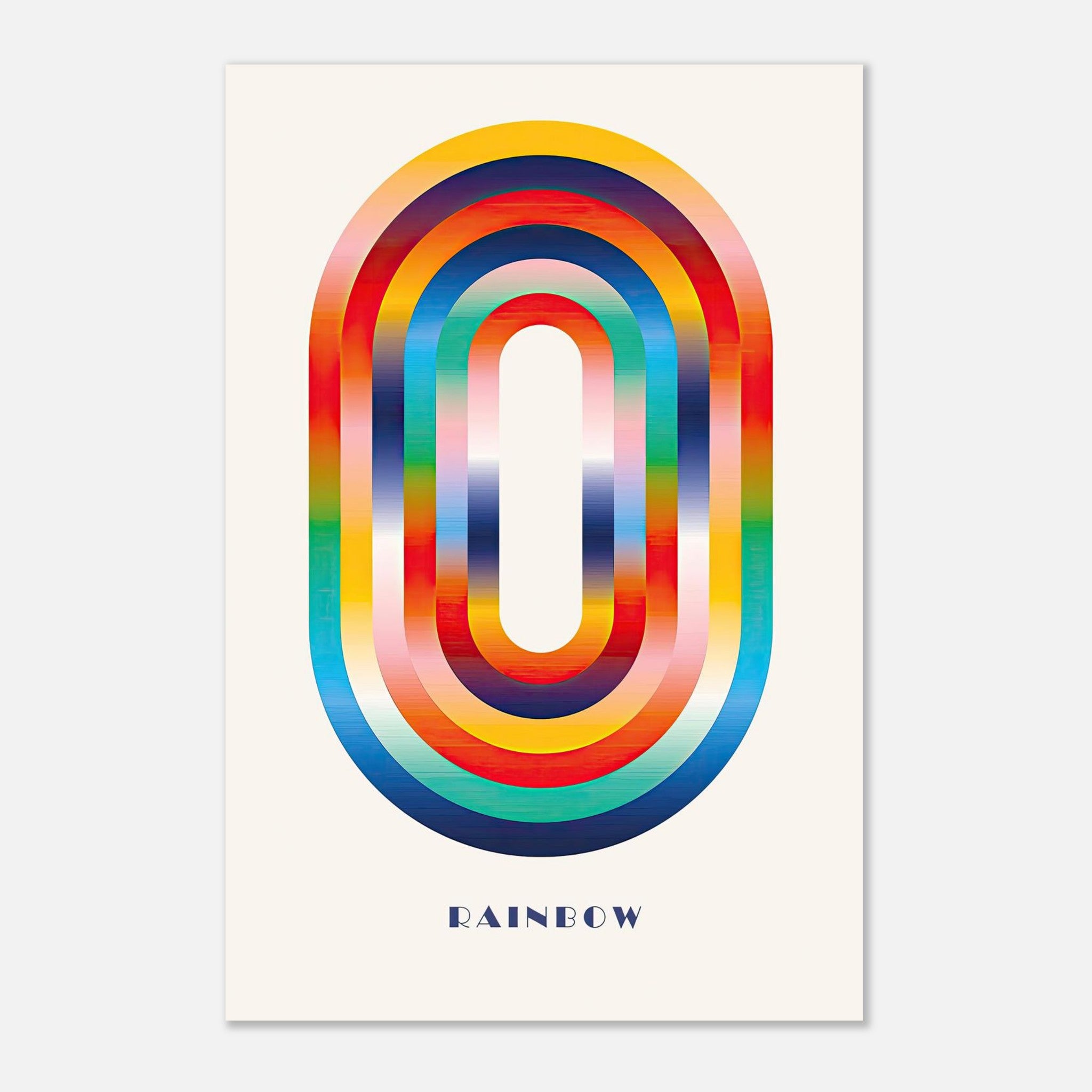 Vibrant abstract rainbow geometric art print featuring colorful concentric circles.