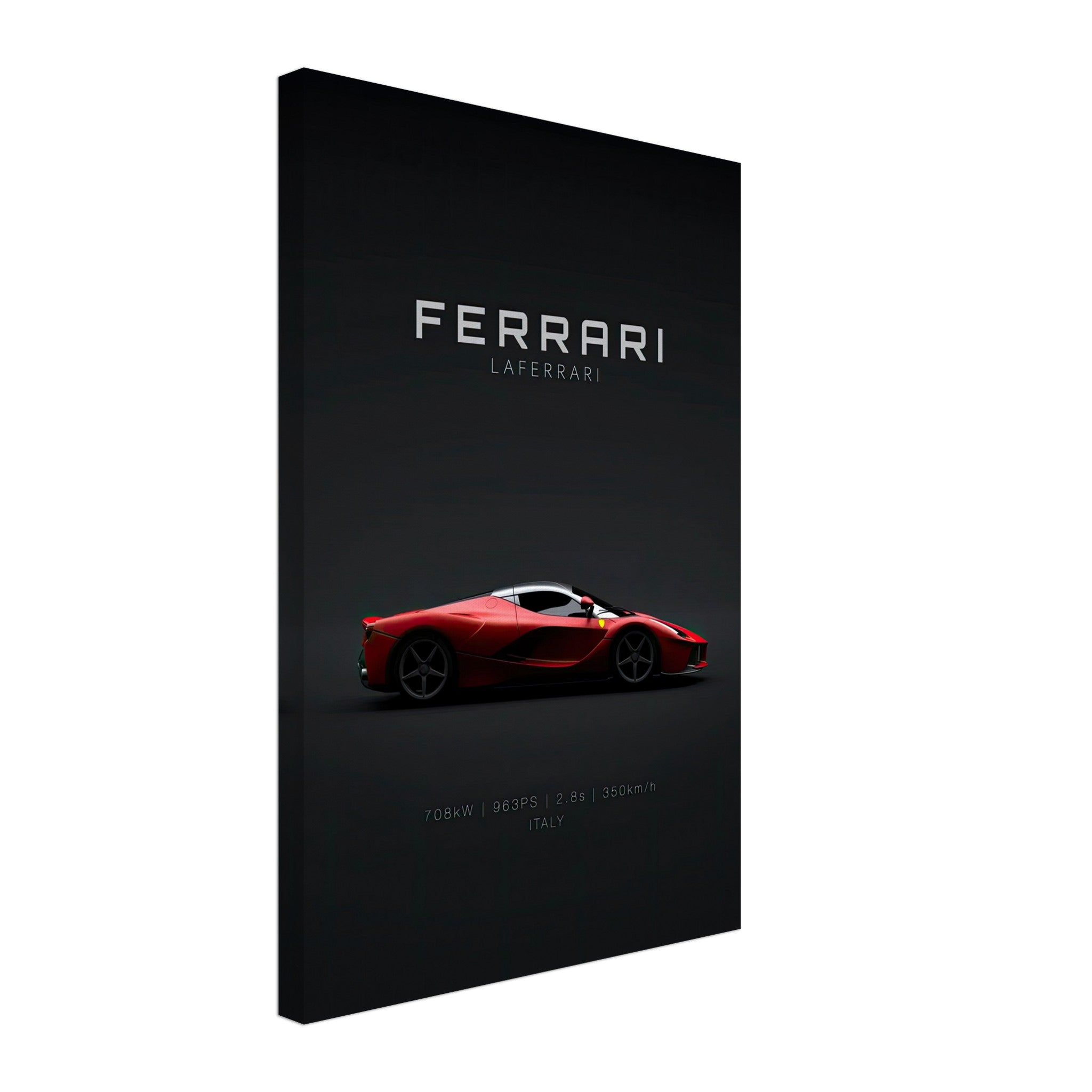 Ferrari Laferrari canvas art featuring a striking red supercar against a dark background.
