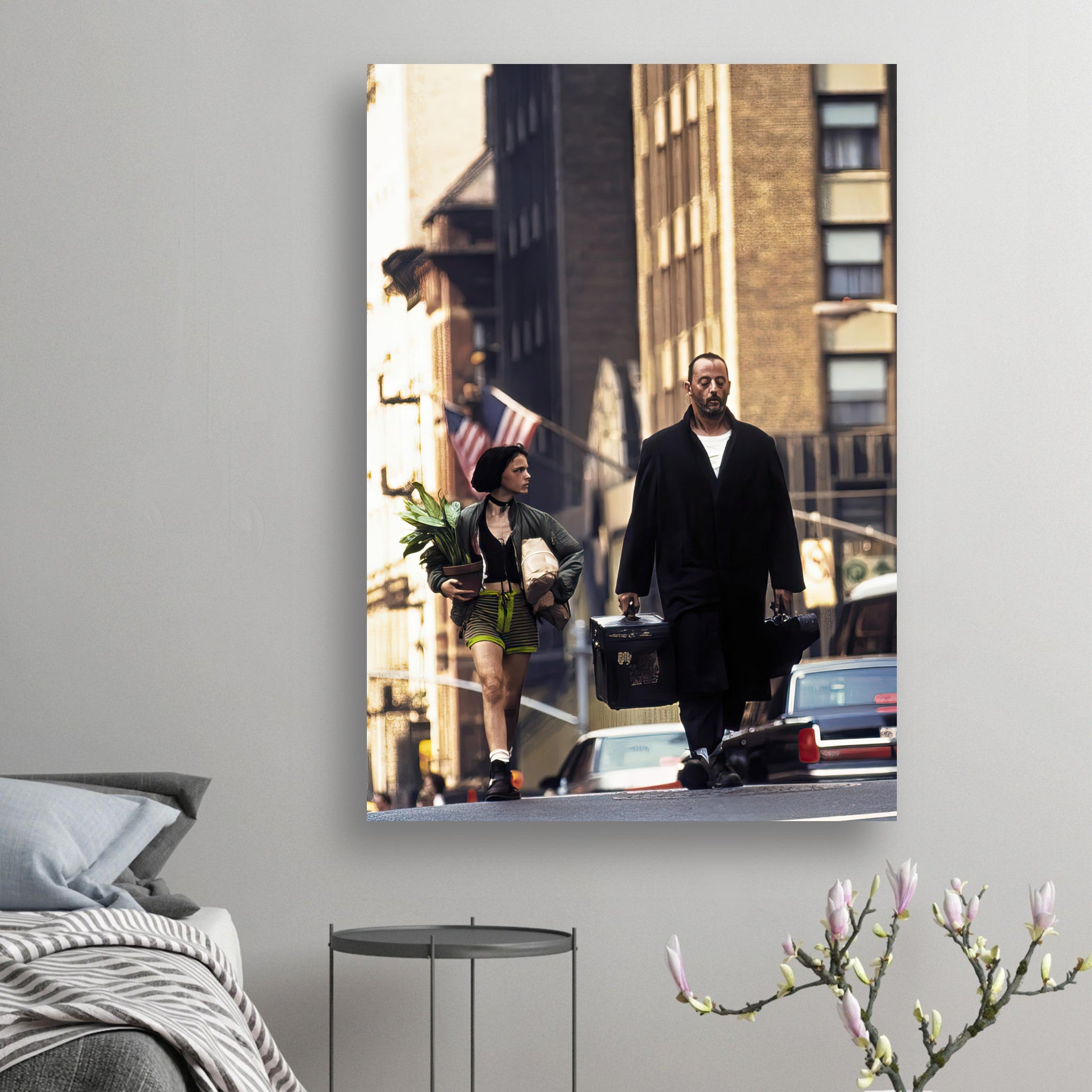 Jean Reno and Natalie Portman in Leon movie poster, iconic scene depicting their powerful connection.