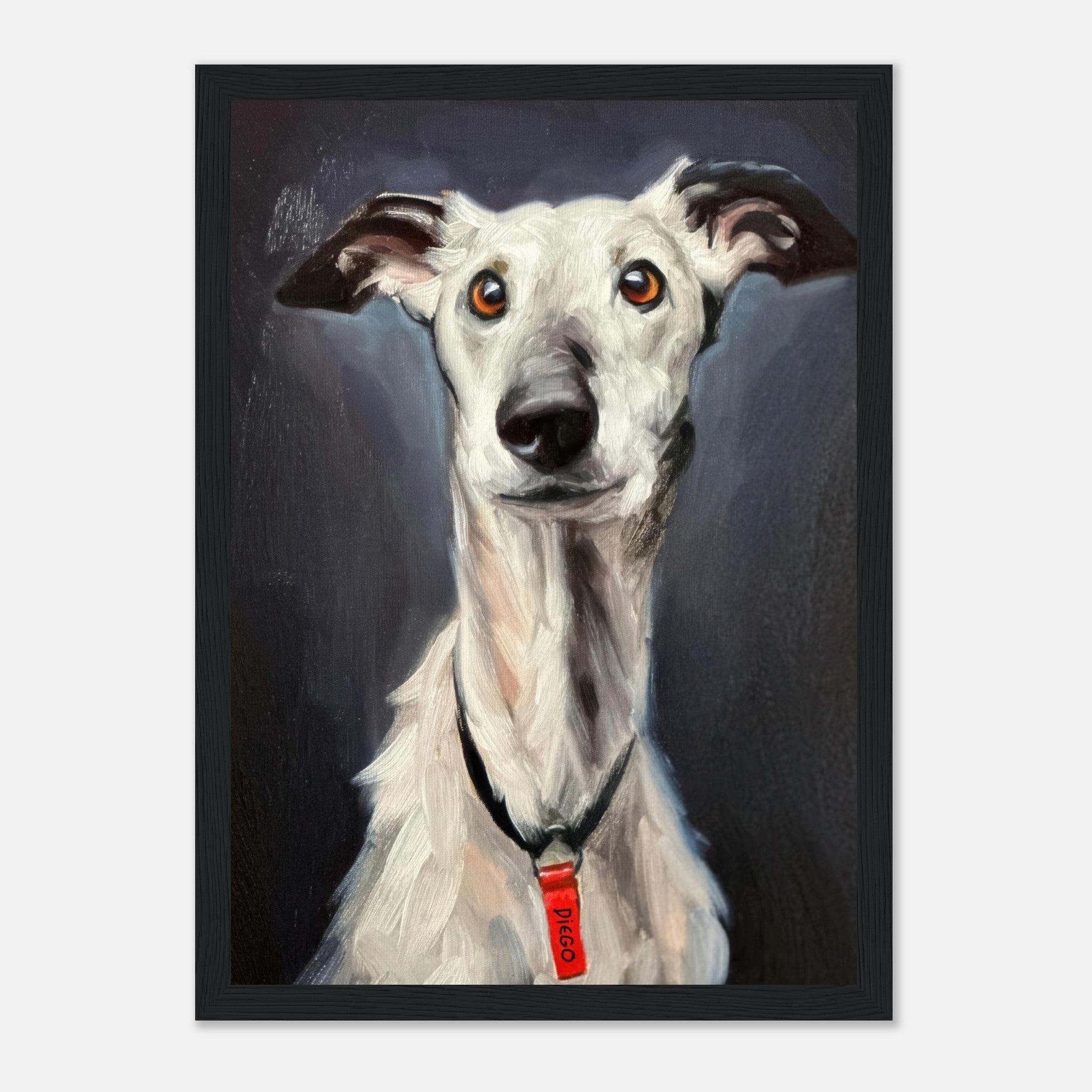 Greyhound dog painting framed print showcasing elegant canine character and soulful expression